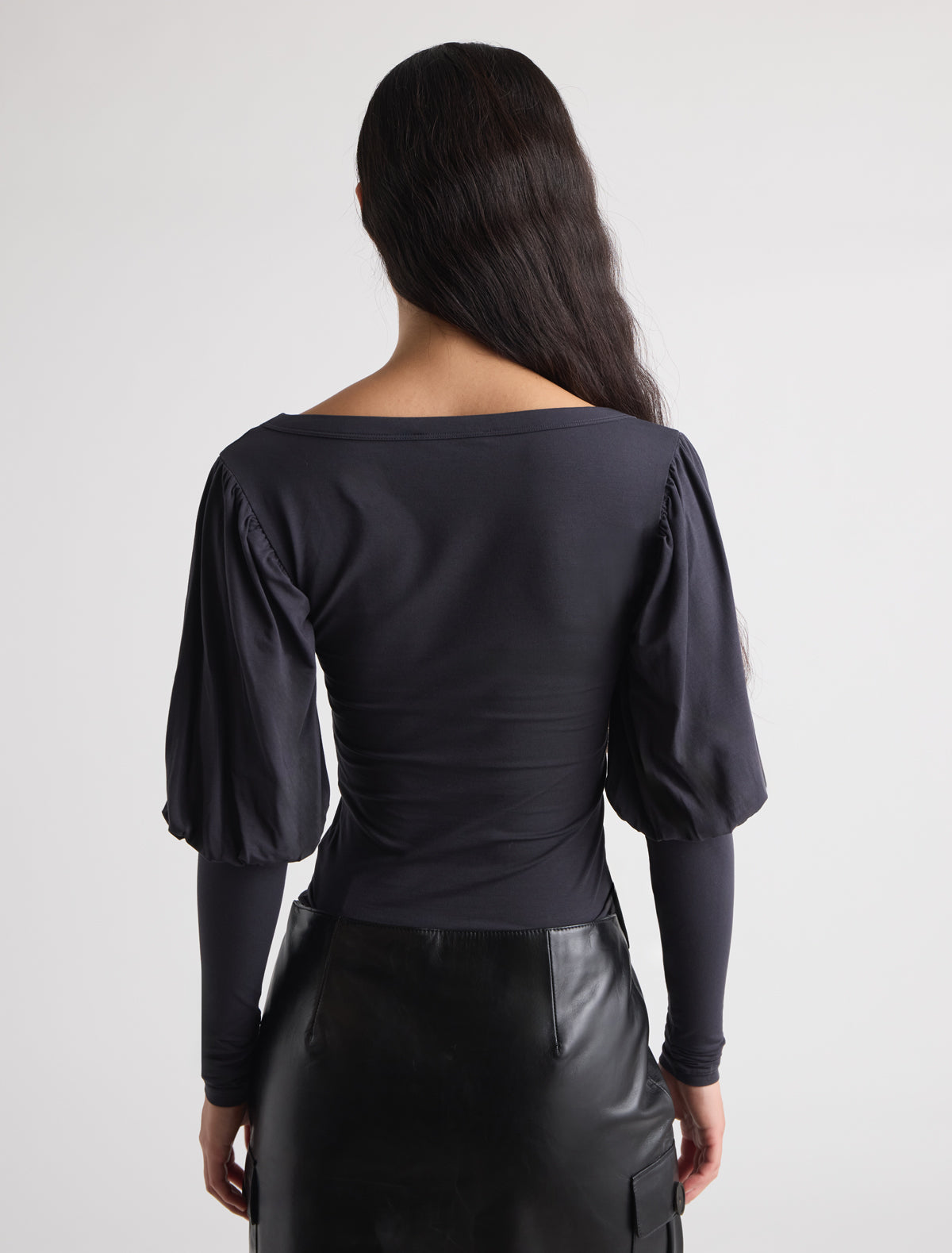 Dooda long sleeve top volume upper sleeves open neckline