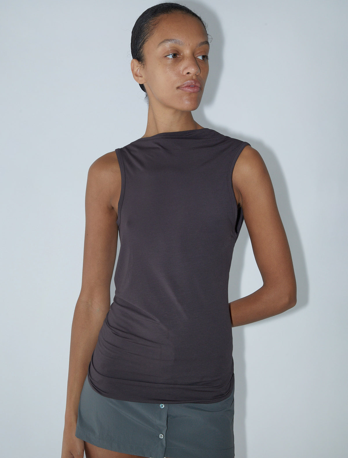 Duli asymmetrical sleeveless top open back brown