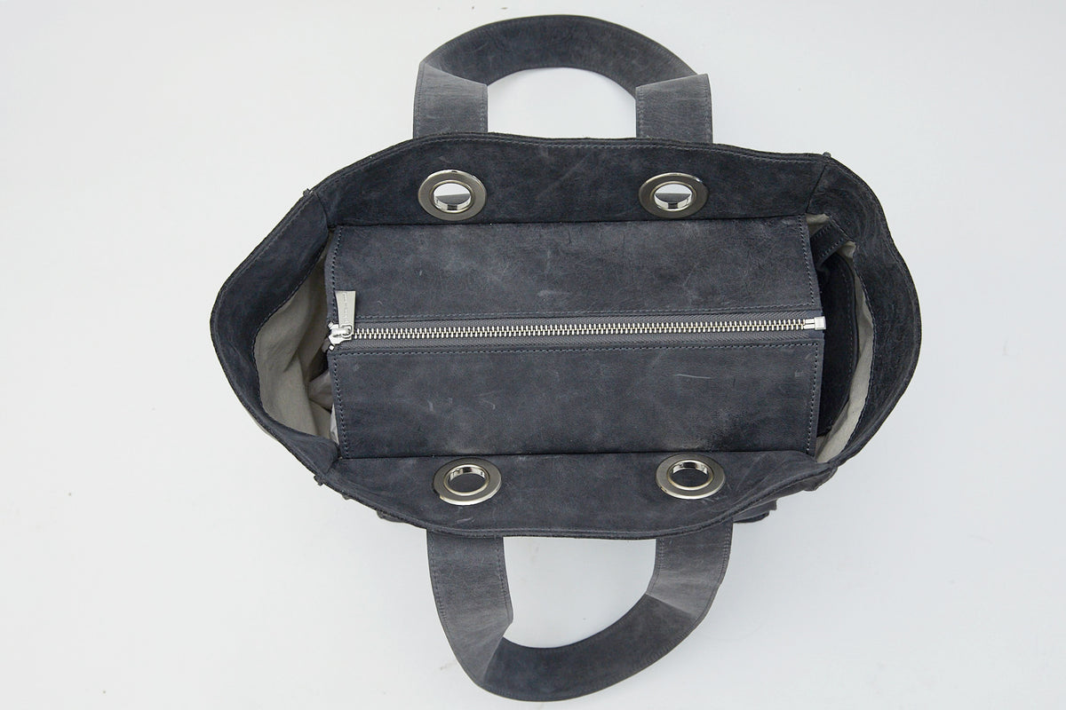 Milagros square shaped bucket bag eyelets detail grey
