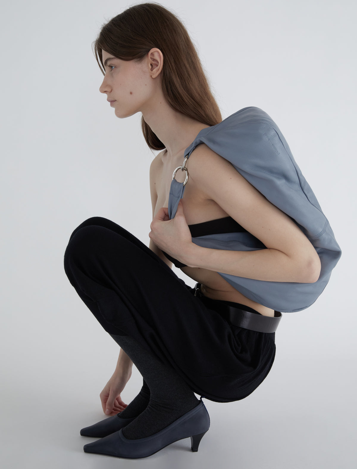 Dry elongated wrap around hobo style shoulder bag lightgreyishblue