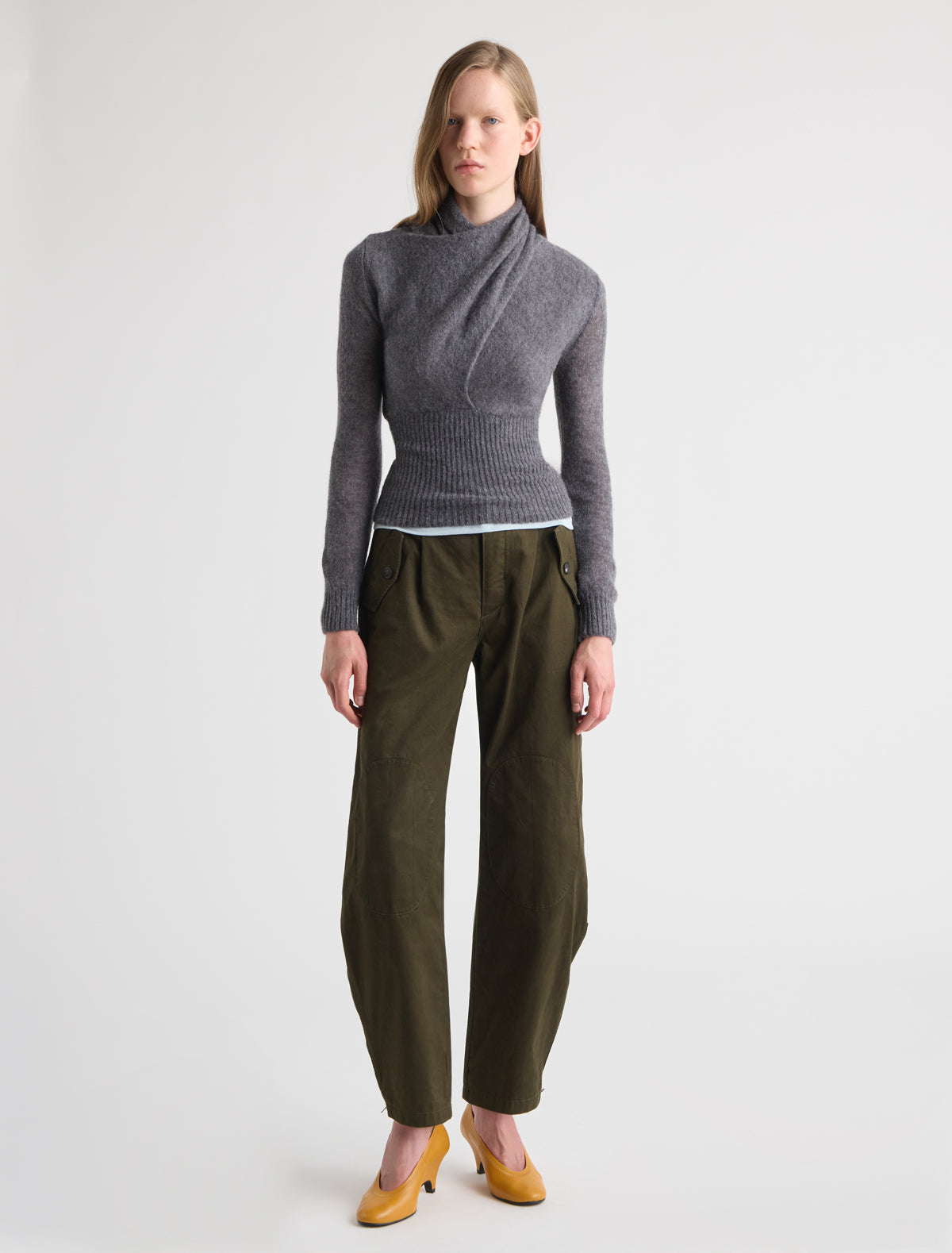 Fico high neck sweater twisted collar grey