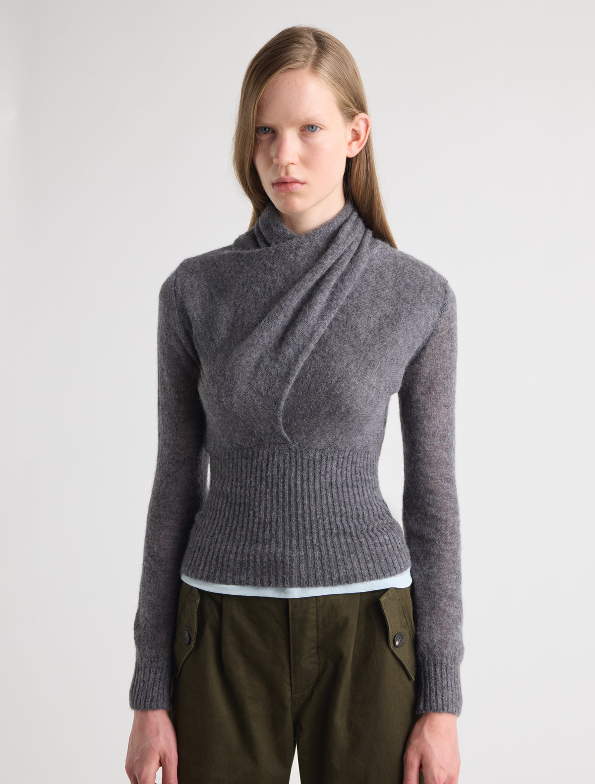Fico high neck sweater twisted collar grey