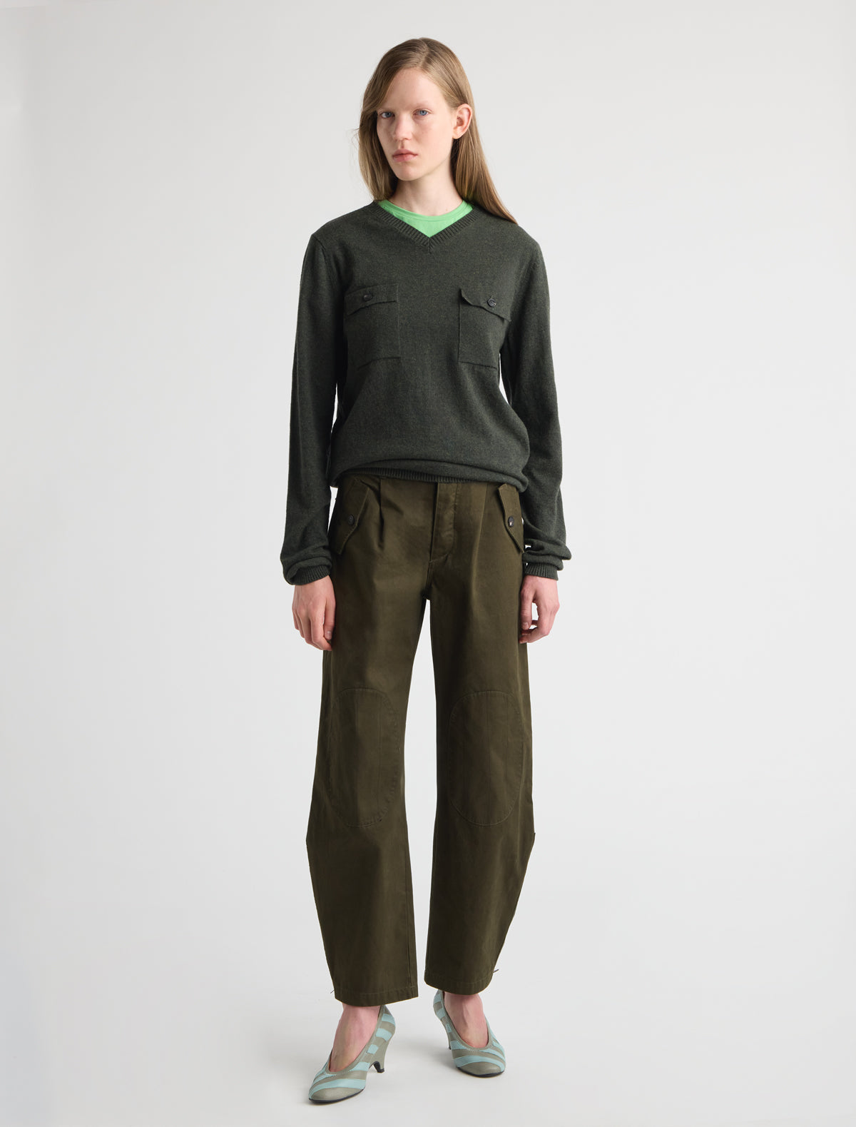 Figma ii pleated twill trousers rounded shape khaki