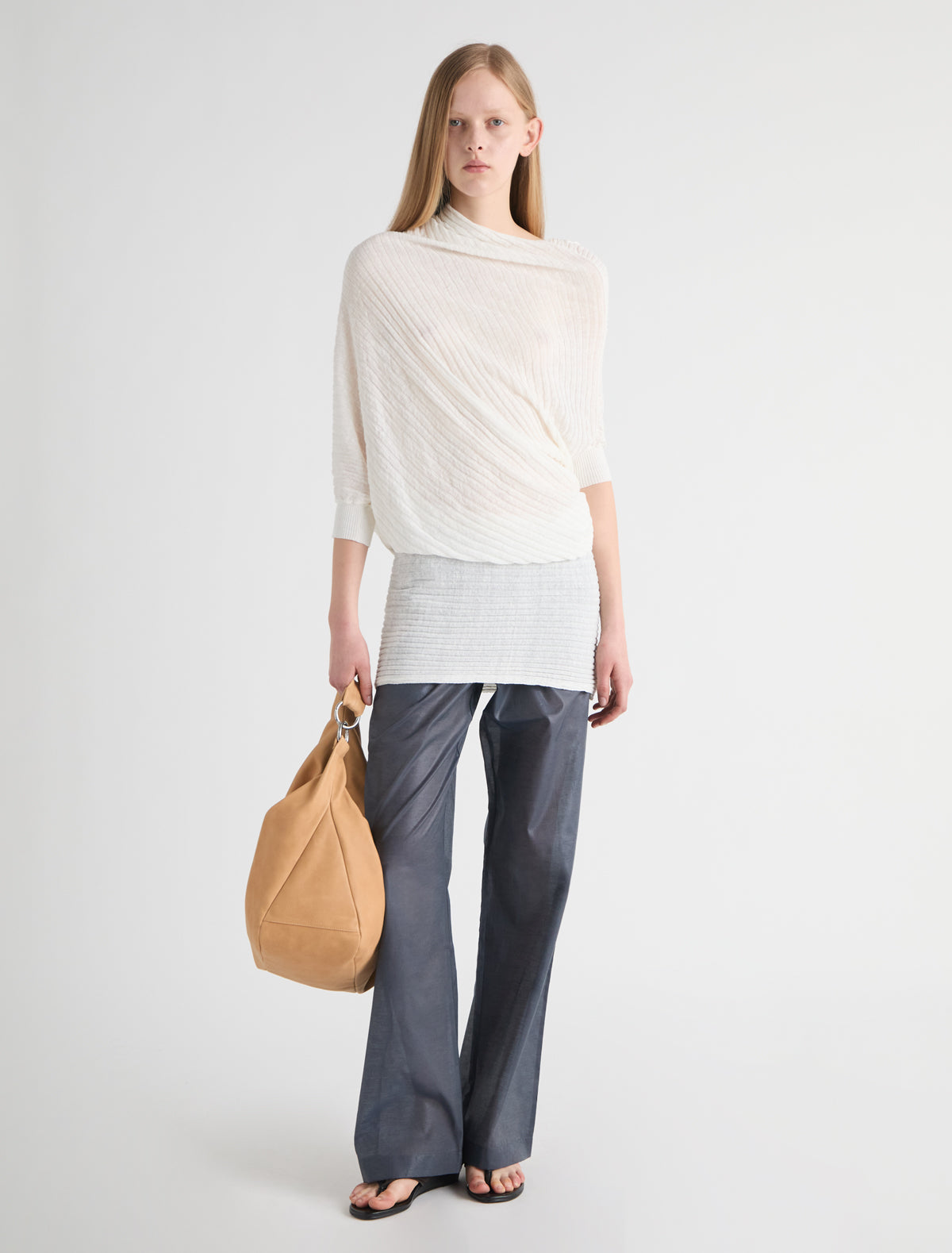 Fuji loose draped dress twisted pattern offwhite
