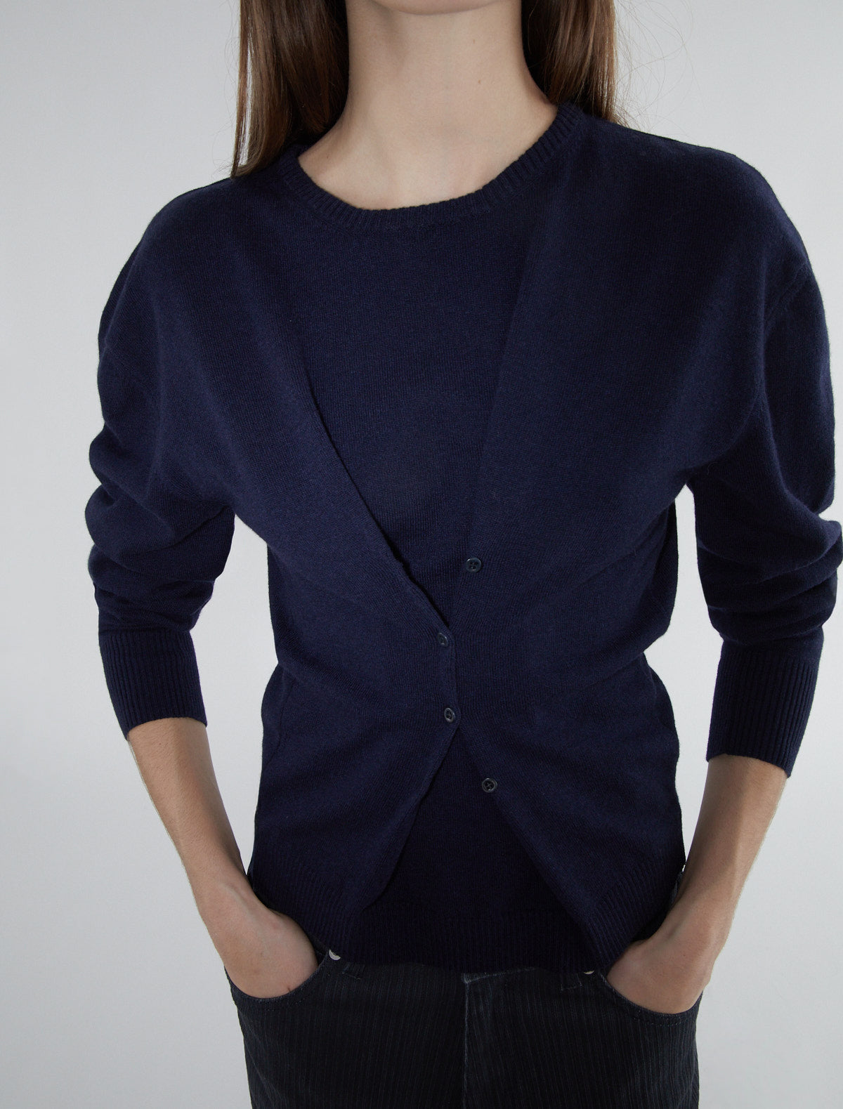 Clor long sleeved sweater buttons waist navy