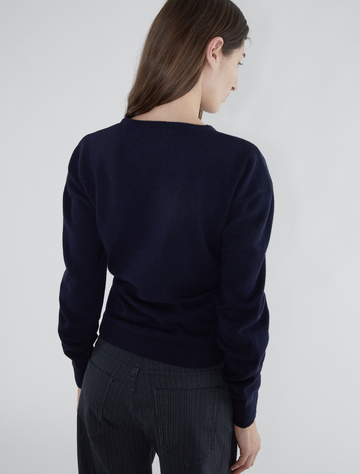 Clor long sleeved sweater buttons waist navy