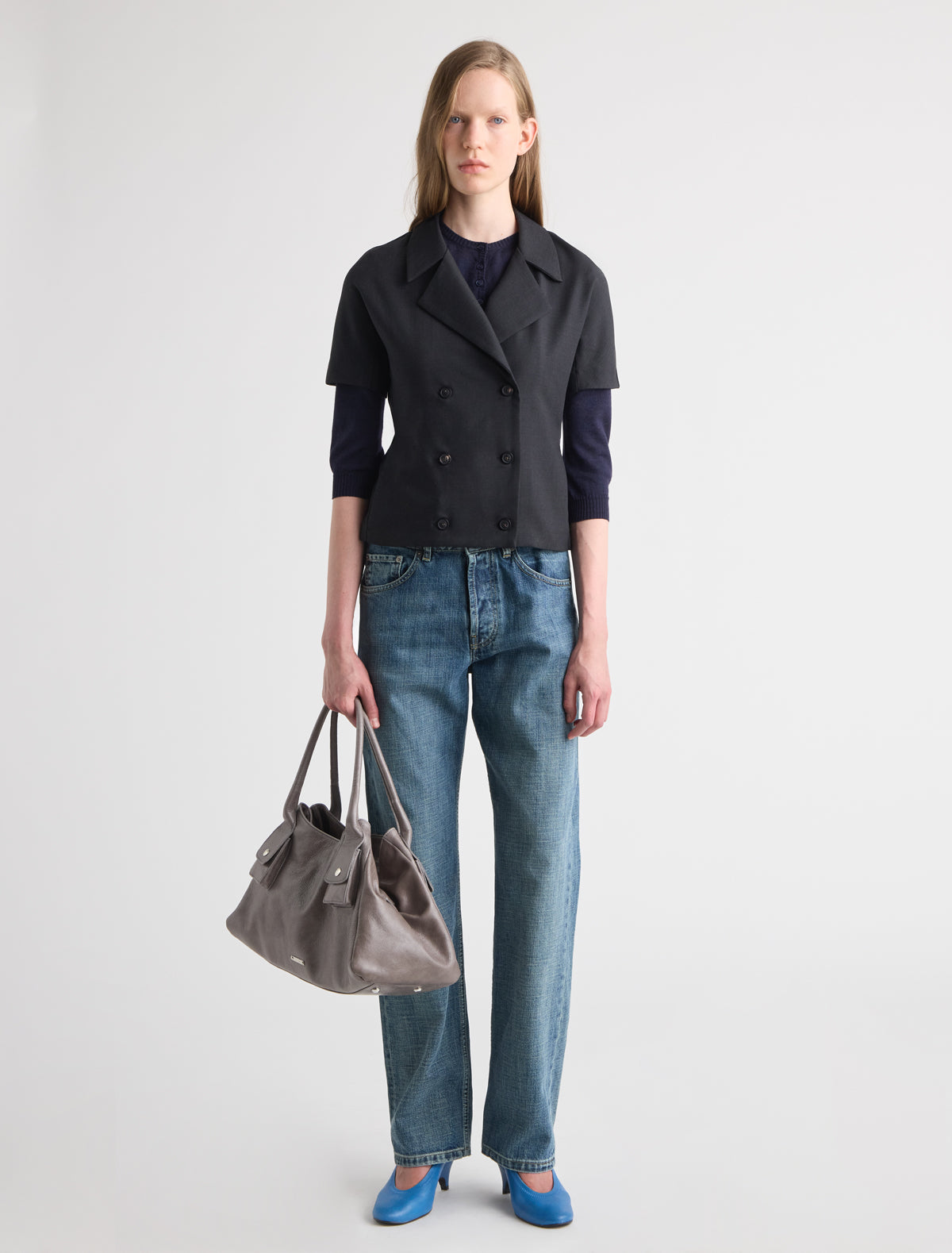 Goon fitted short sleeve top blazer style wrap front
