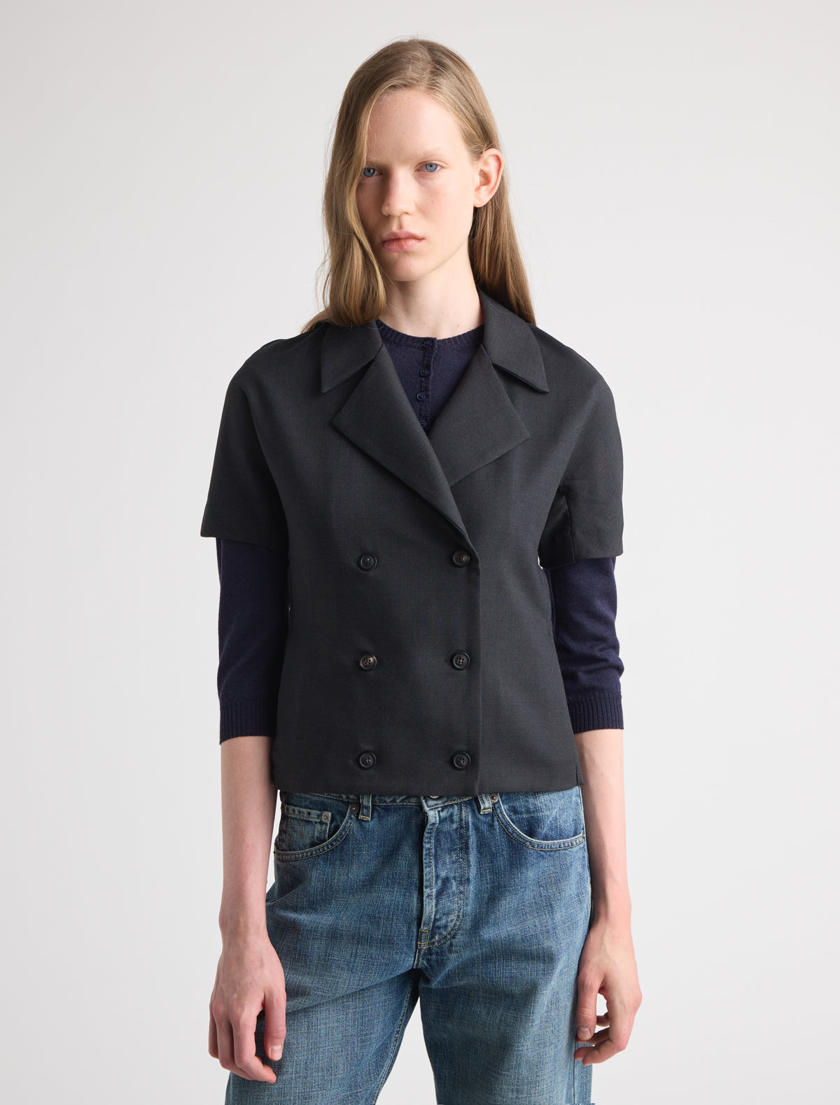 Goon fitted short sleeve top blazer style wrap front