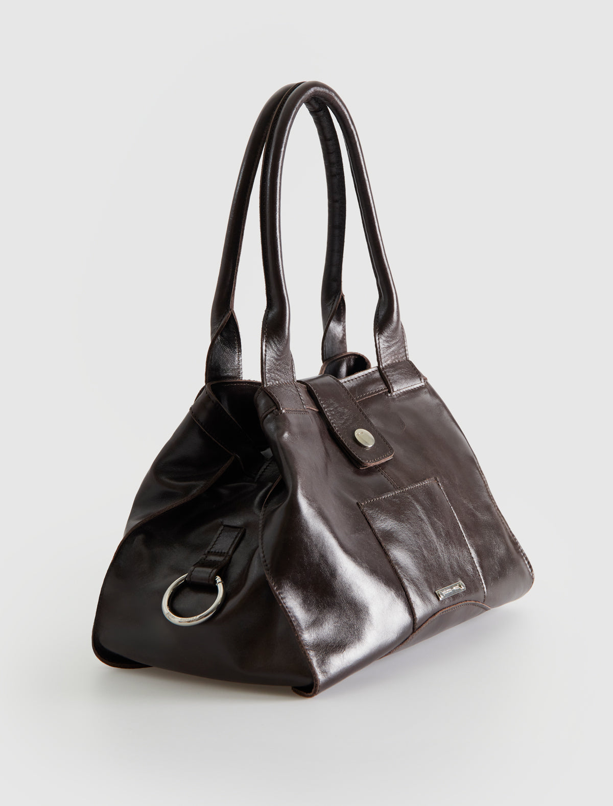 Guida small square tote handbag small pocket darkbrown