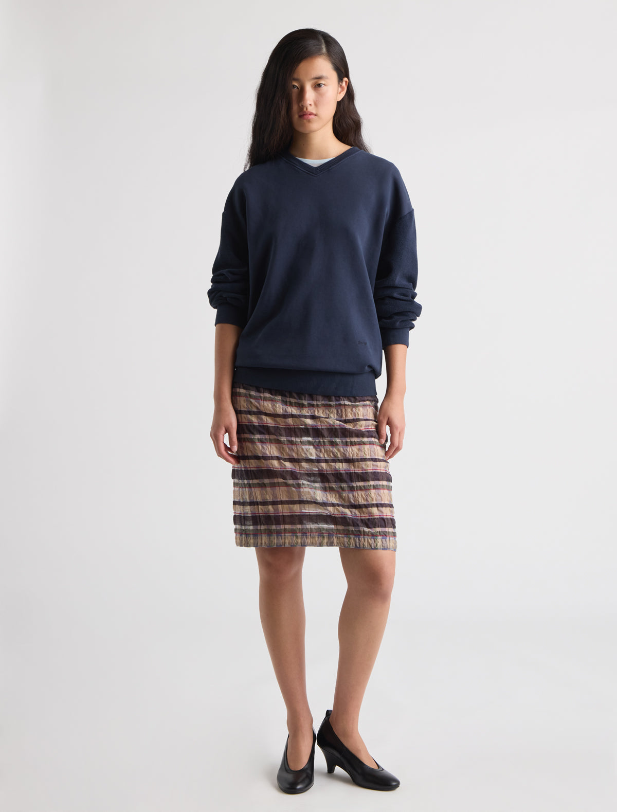 Hoste straight textured checked skirt beige