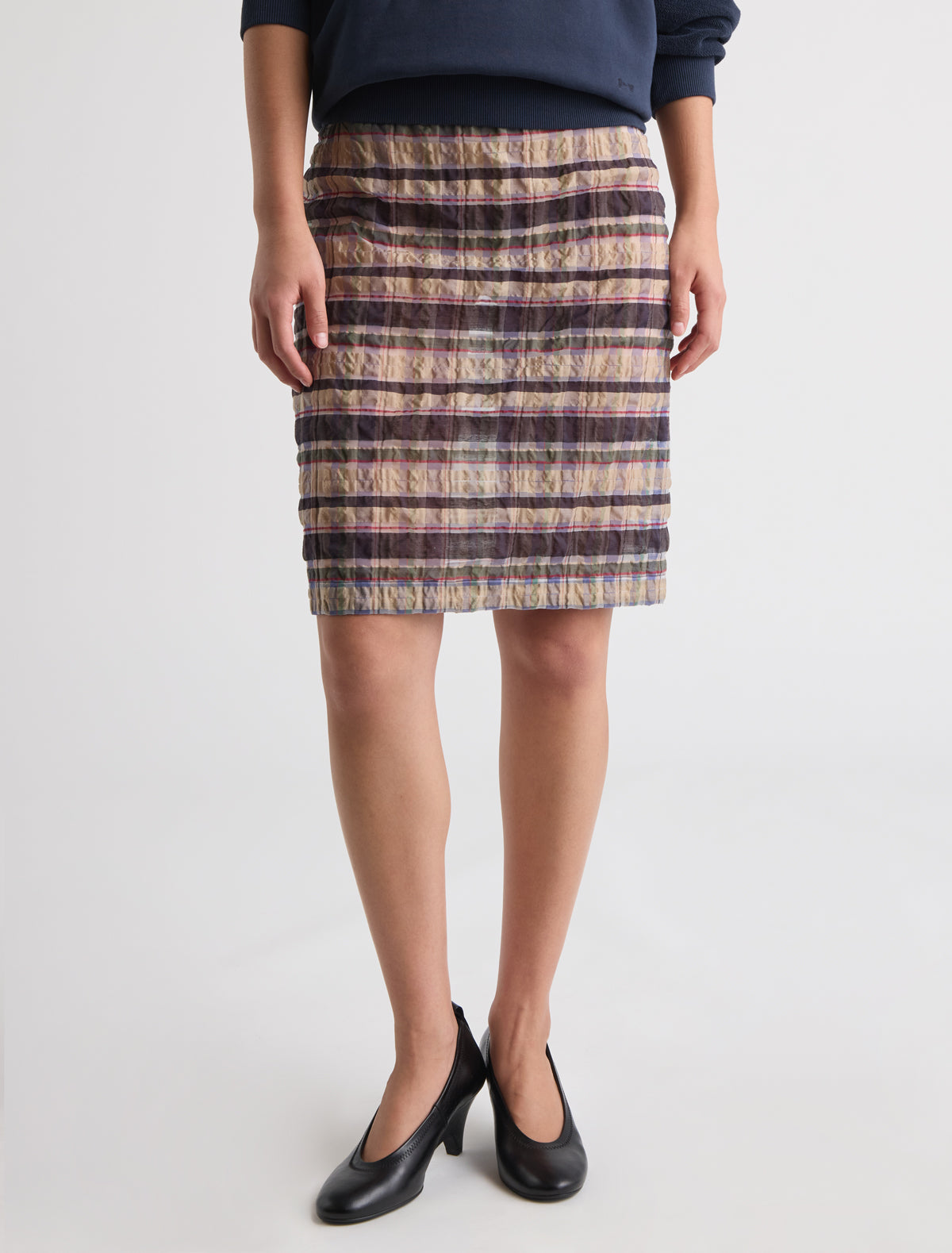 Hoste straight textured checked skirt beige