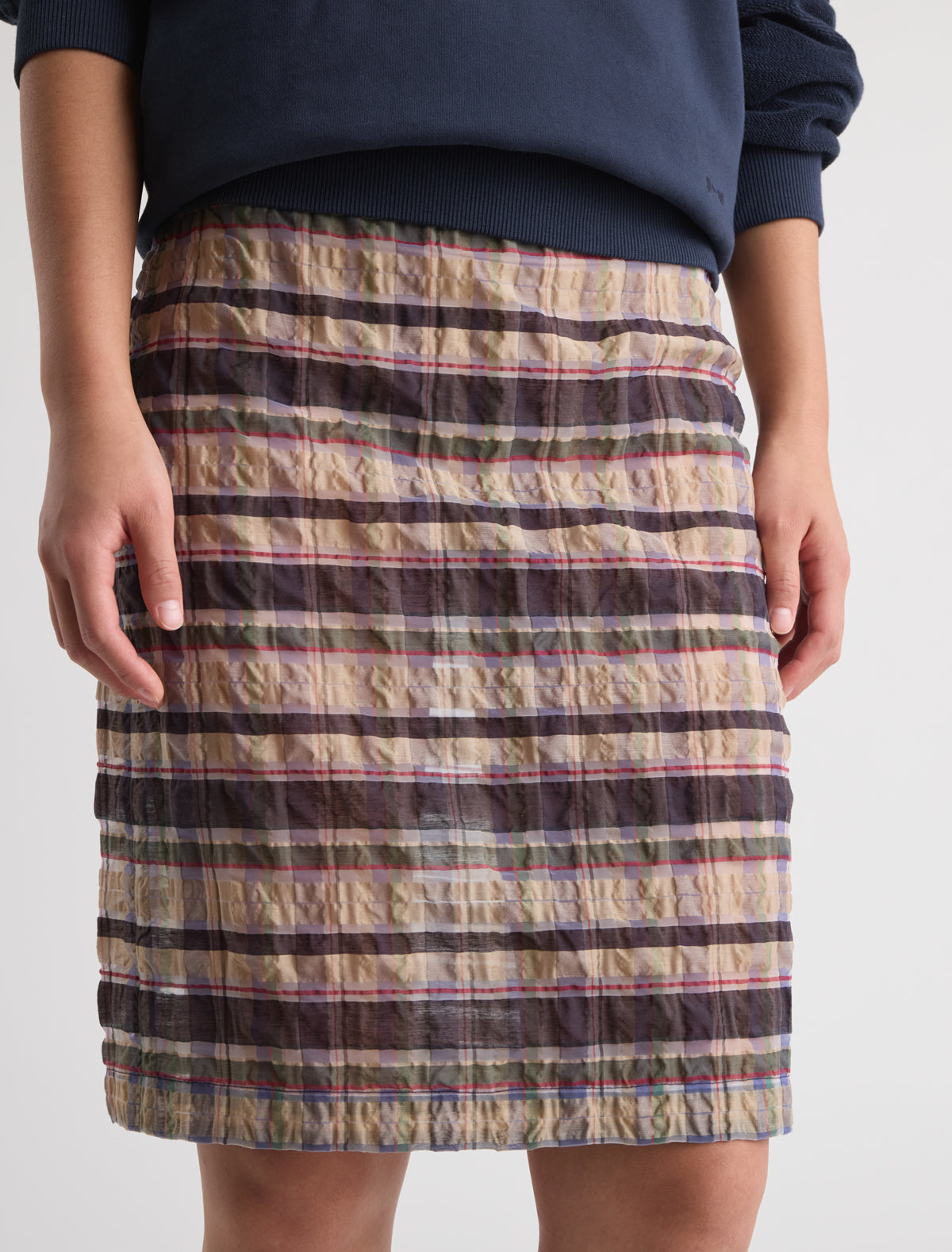 Hoste straight textured checked skirt beige