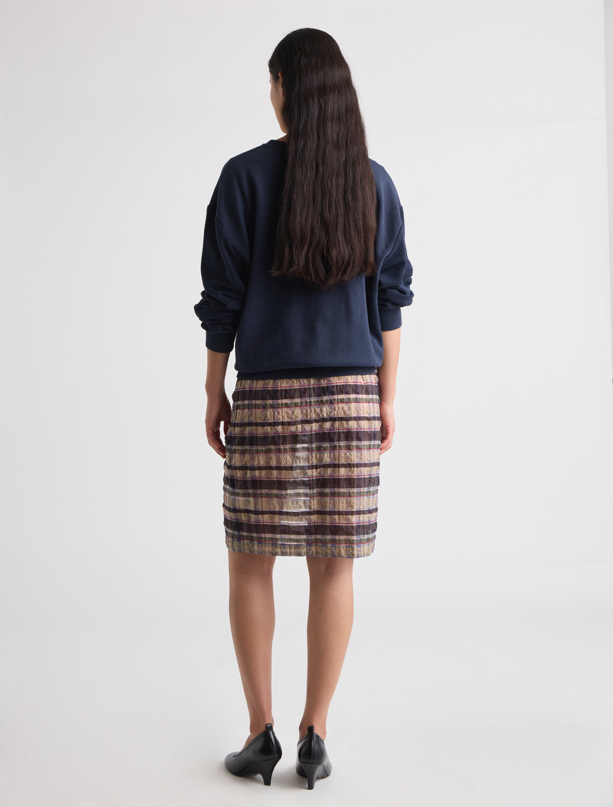 Hoste straight textured checked skirt beige