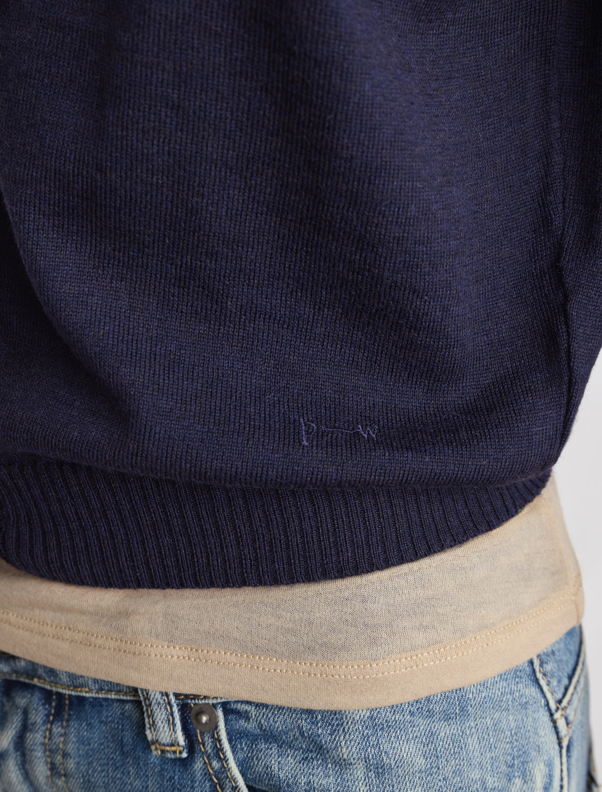 Ibal round neck knitted cardigan sleeves below elbow p w embroidery navy