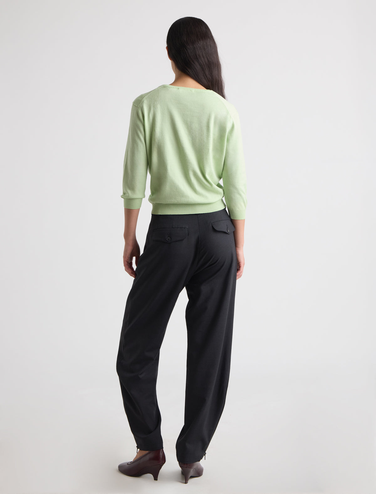 Ibal round neck knitted cardigan sleeves below elbow p w embroidery green