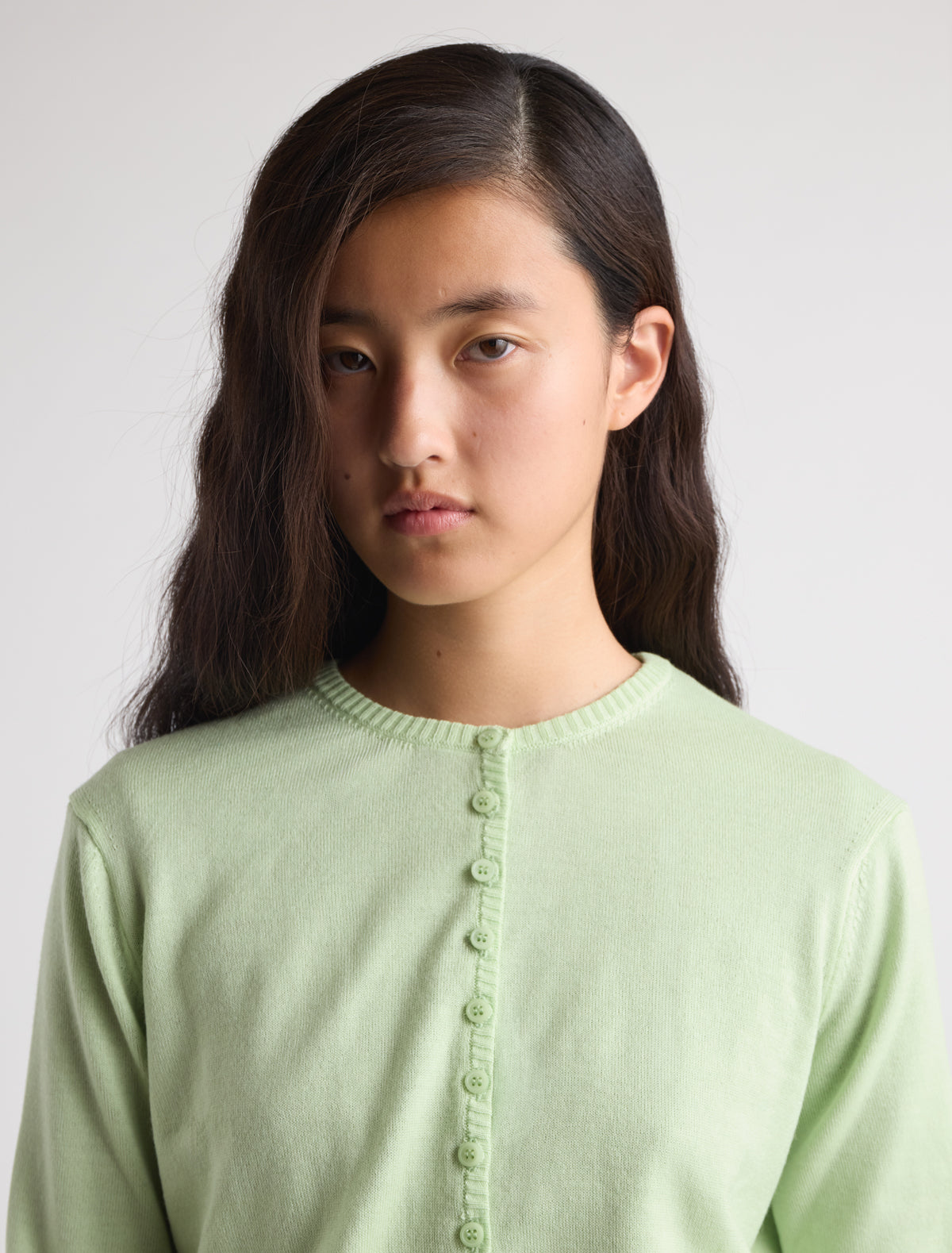 Ibal round neck knitted cardigan sleeves below elbow p w embroidery green