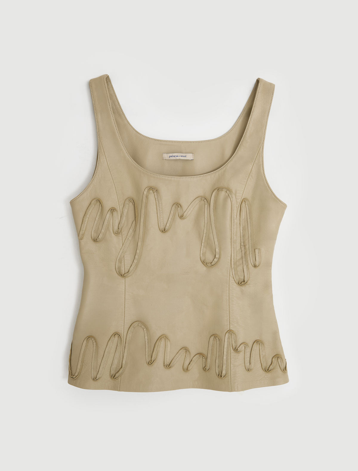 Fil top sleeveless top front embroidery leather strips