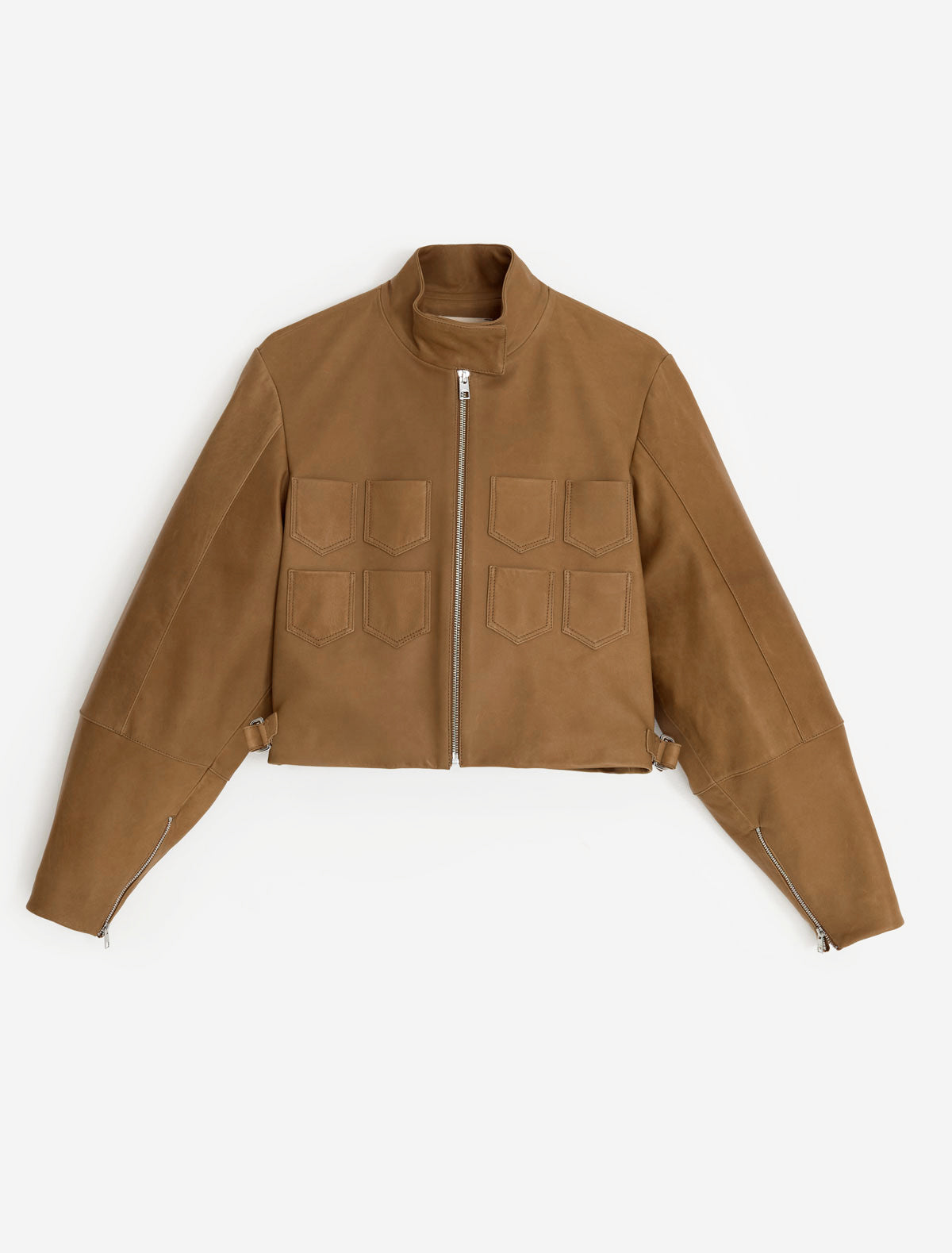 Aline cropped leather jacket mini chest pockets