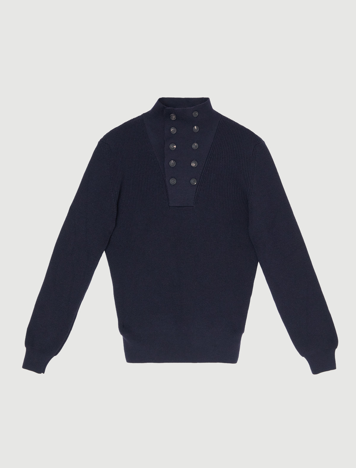 Milon b knitted high neck mens sweater button fastening navy 2