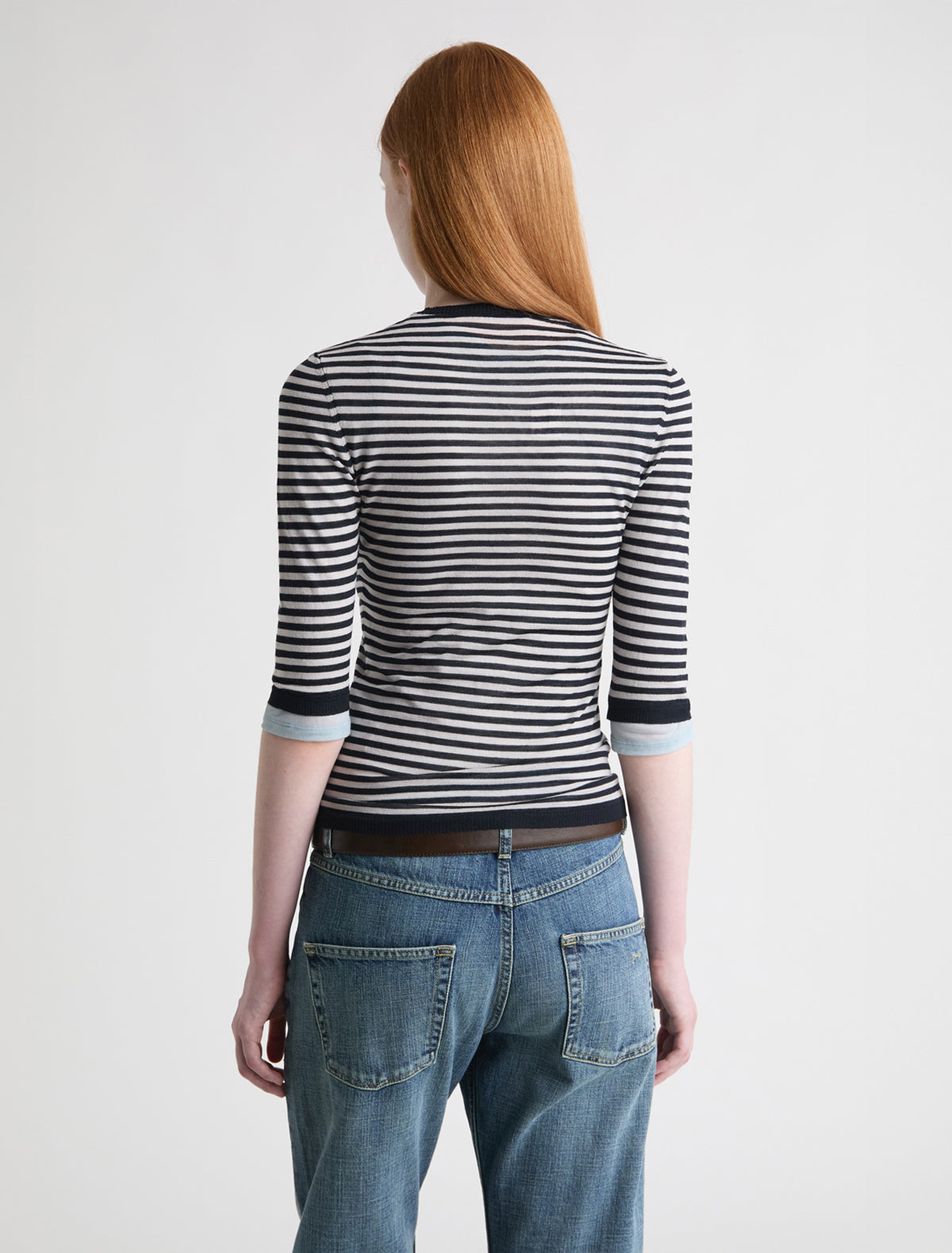 Balsam fitted striped cardigan button closure elbow length sleeves black
