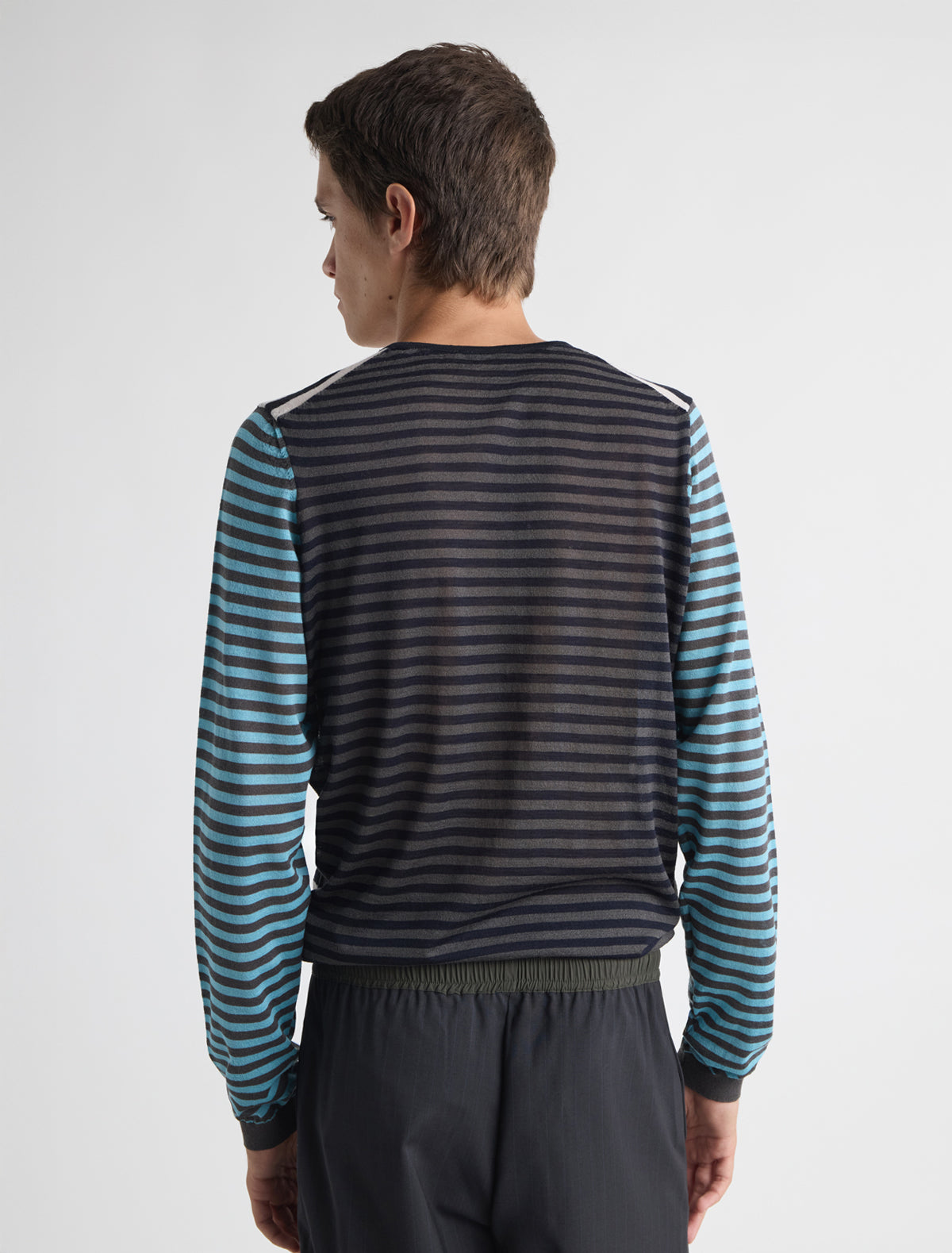 Marc contrast striped v neck knit sweater different colors sleeves front back 2