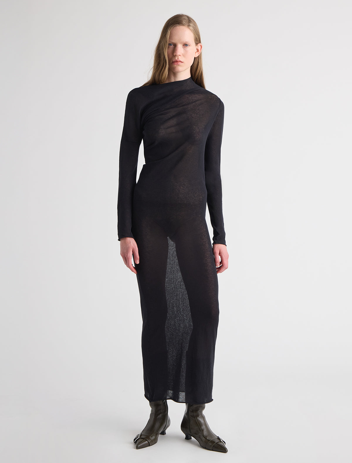 Jojo dress asymmetric long sleeve dress draped effect black