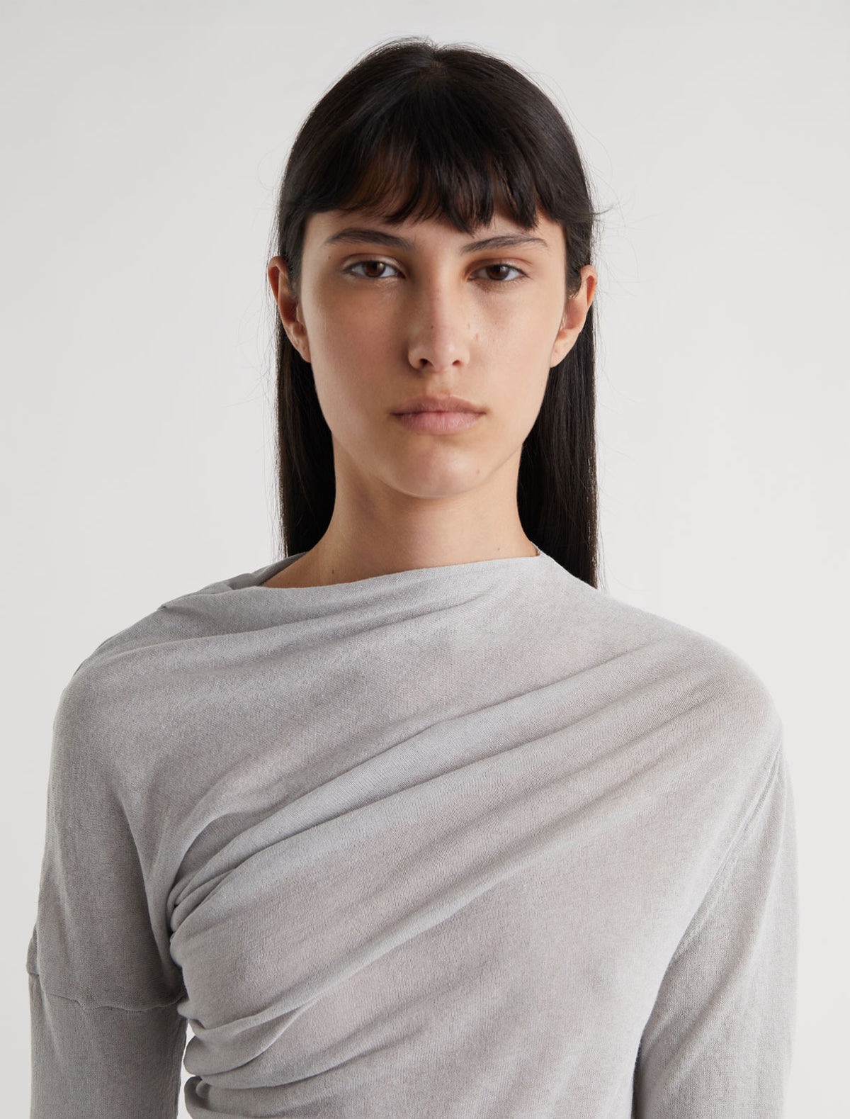Jojo asymmetric long sleeve top draped effect lightblue