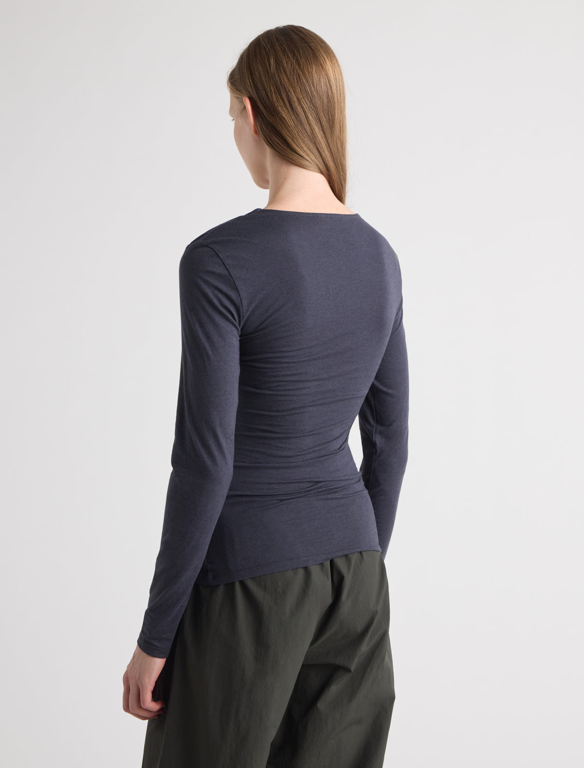 Junco long sleeve top draped neckline navy