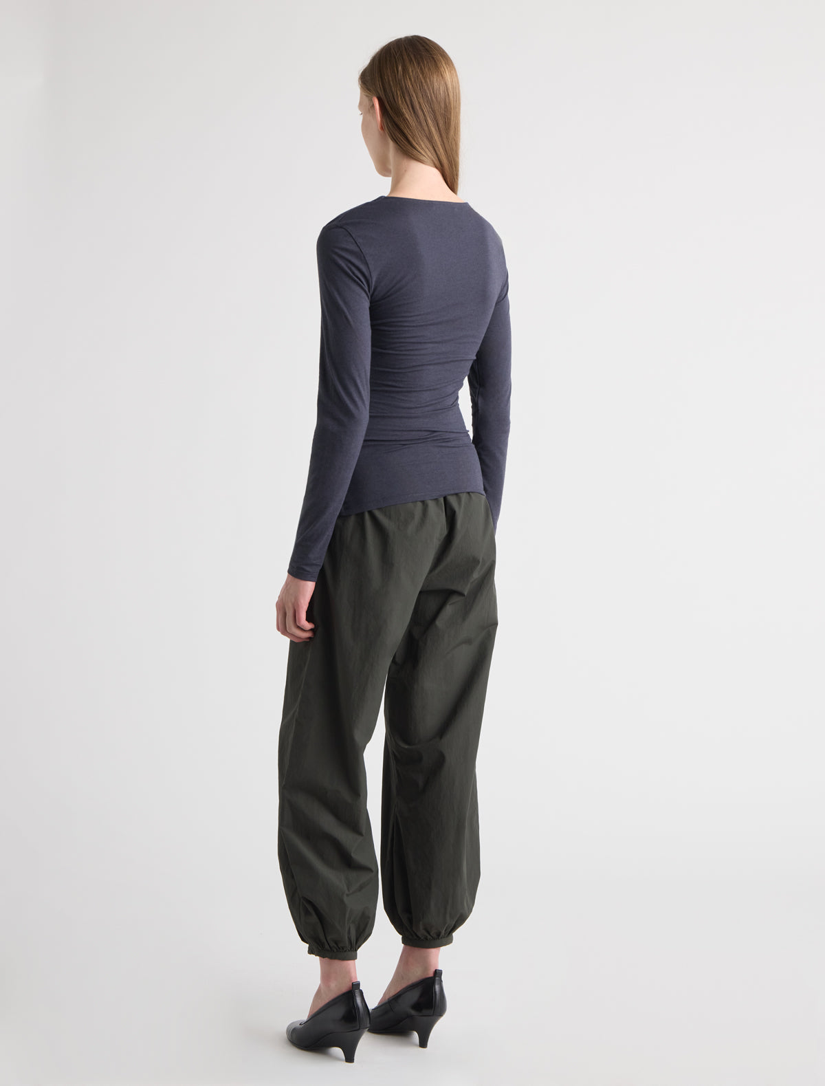 Junco long sleeve top draped neckline navy