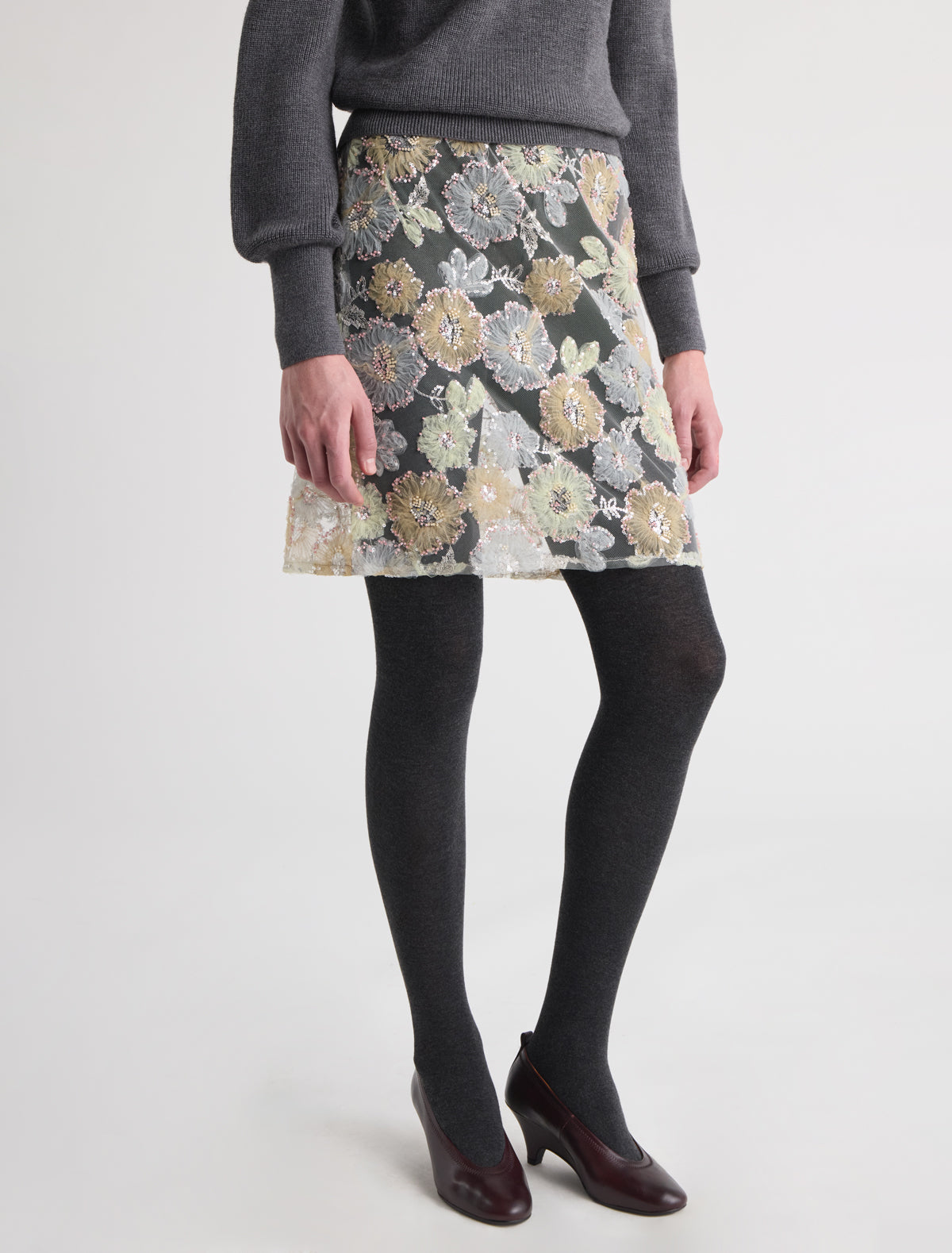 Lasi straight skirt floral embellishment detailing offwhite