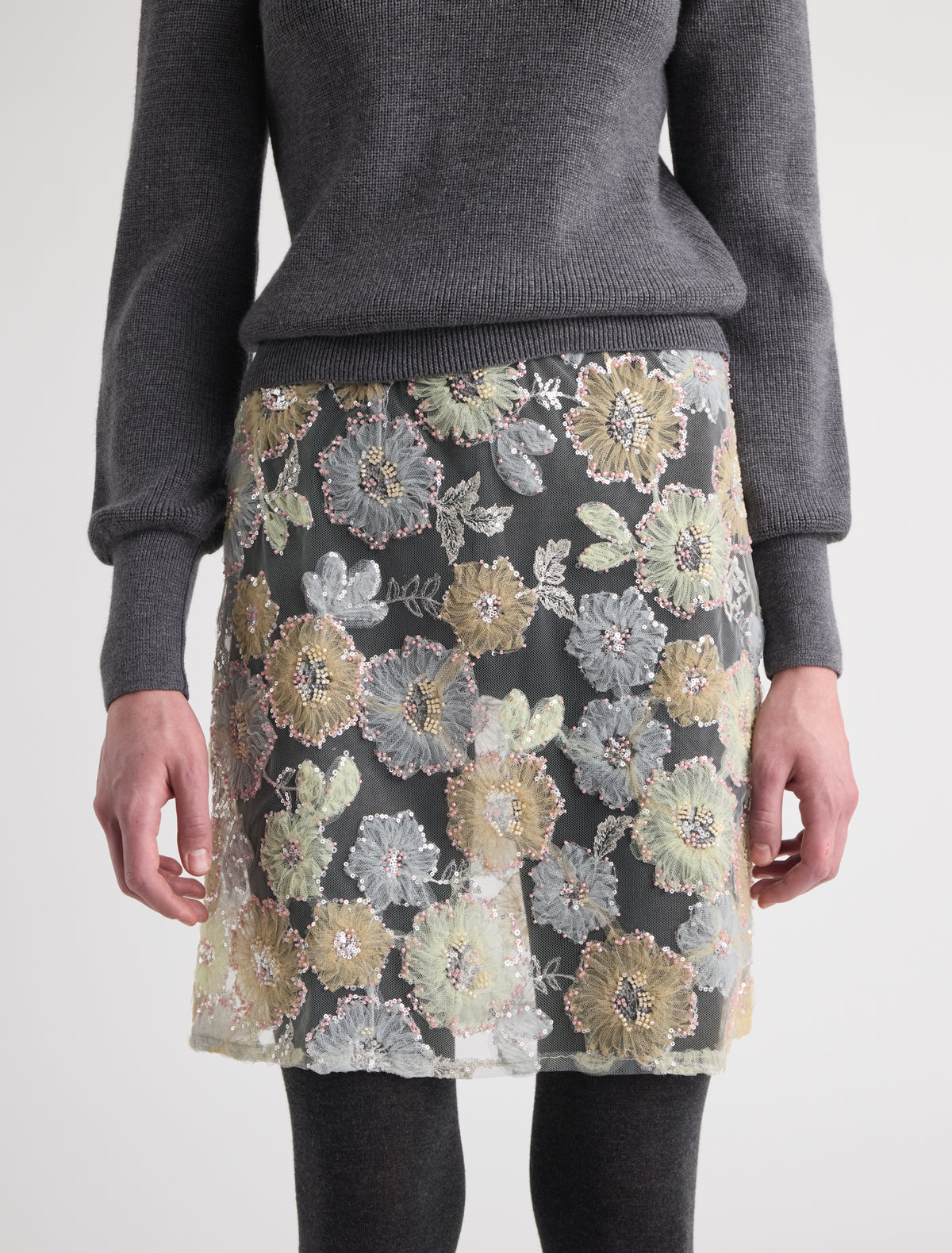 Lasi straight skirt floral embellishment detailing offwhite