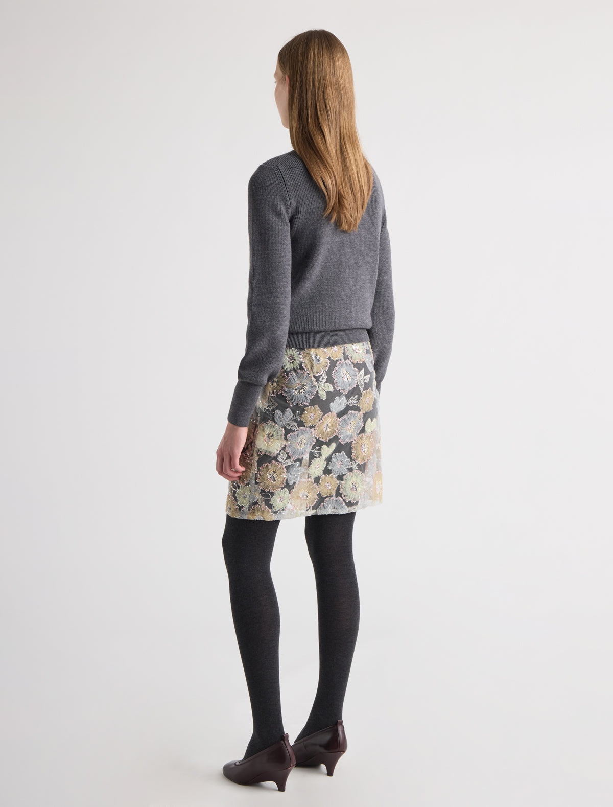 Lasi straight skirt floral embellishment detailing offwhite