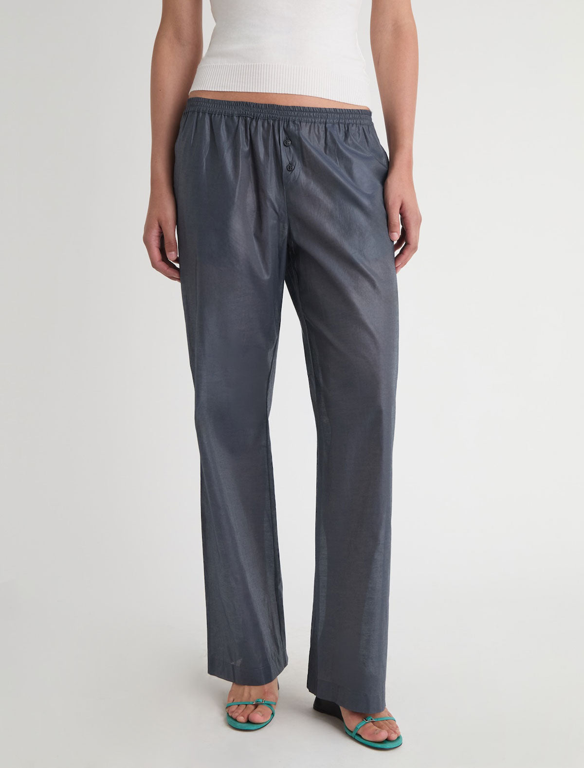 Limone wide leg pants elastic waistband small embroidered