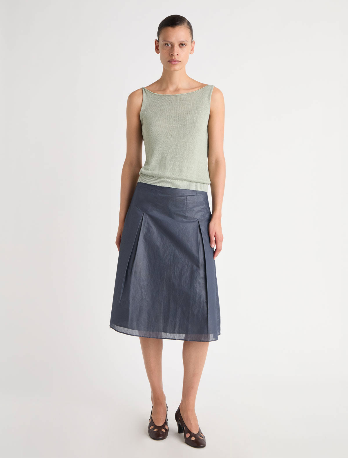Lotti sleeveless knit top chain detail handmade murano glass piece green