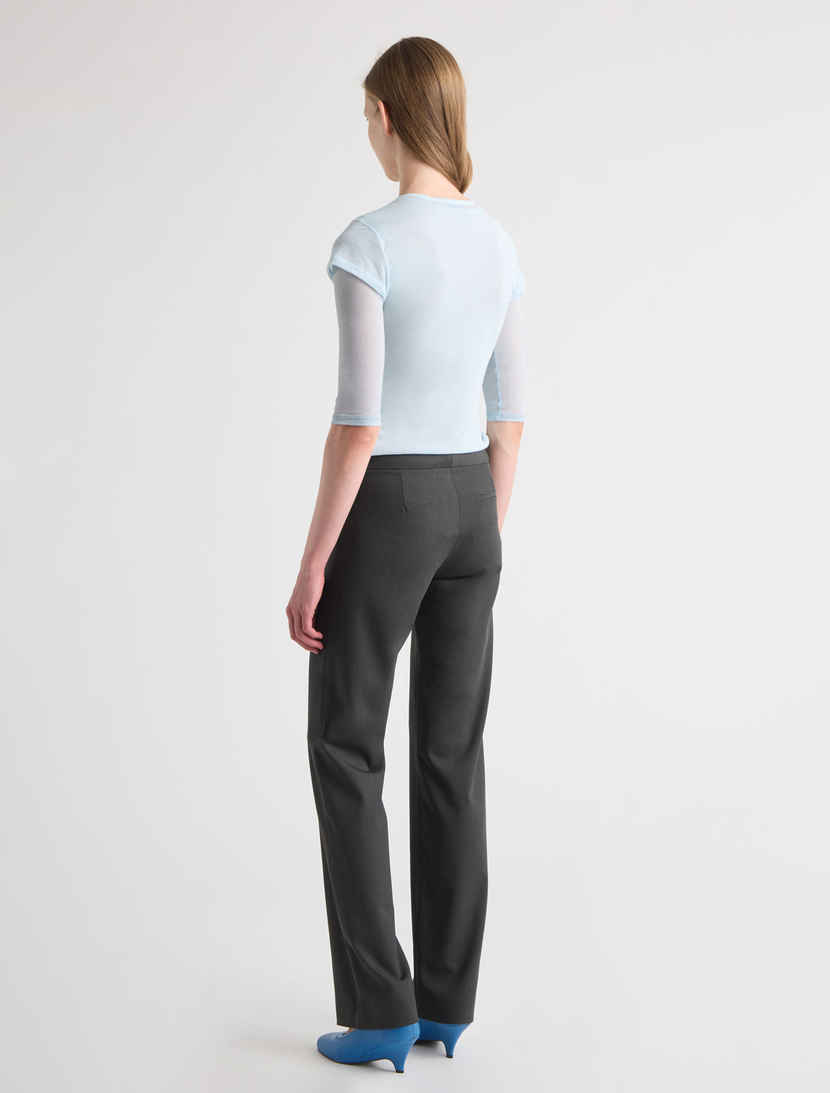 Manila straight leg trousers waistband detail contrast grosgrain tape