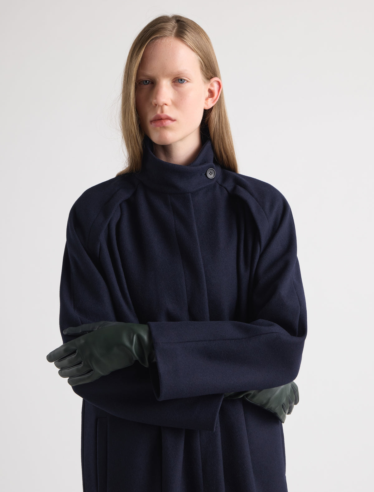 Maribel two tone leather gloves wide elasticated opening darkgreen