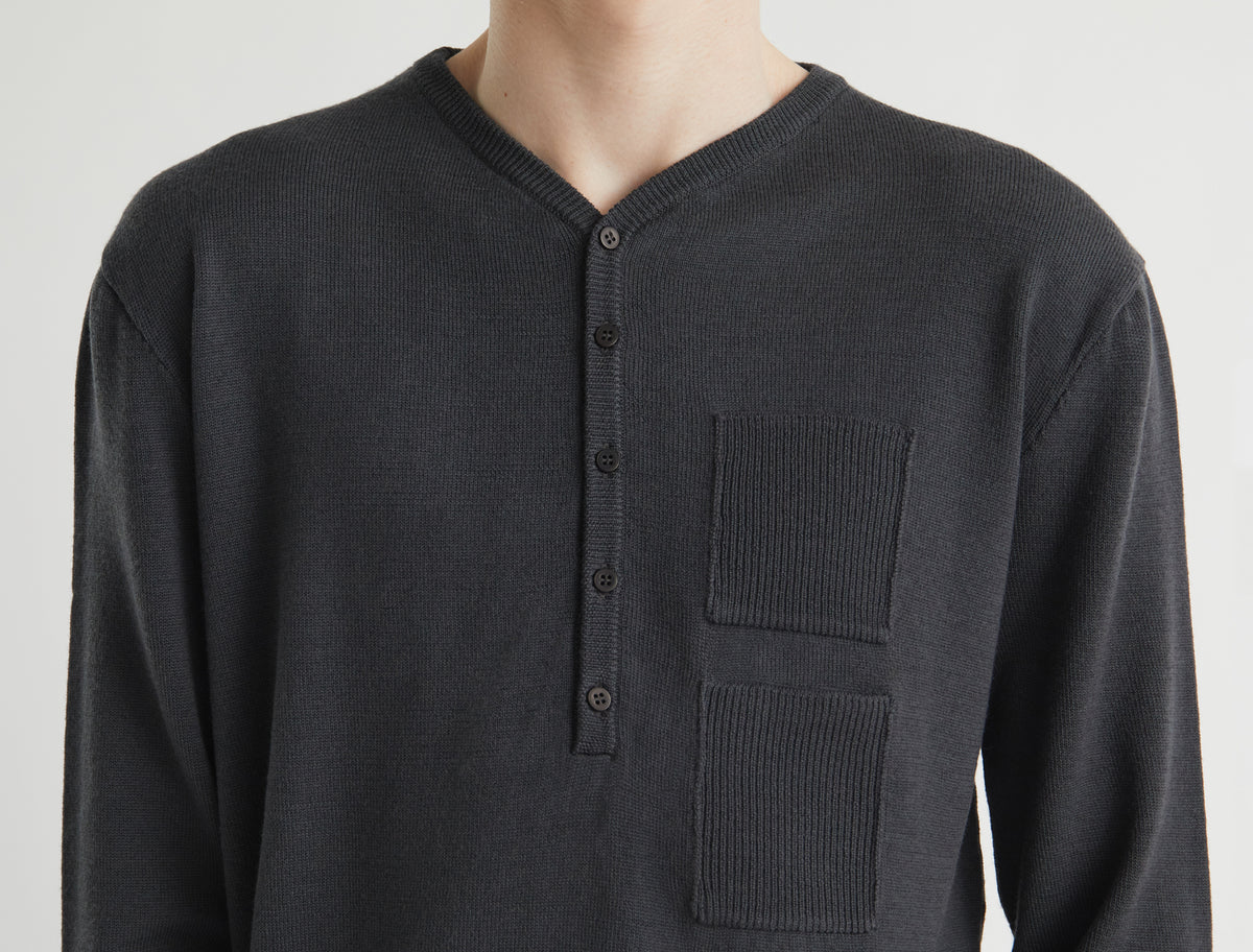 Mario v neck wool sweater front placket pocket detailing