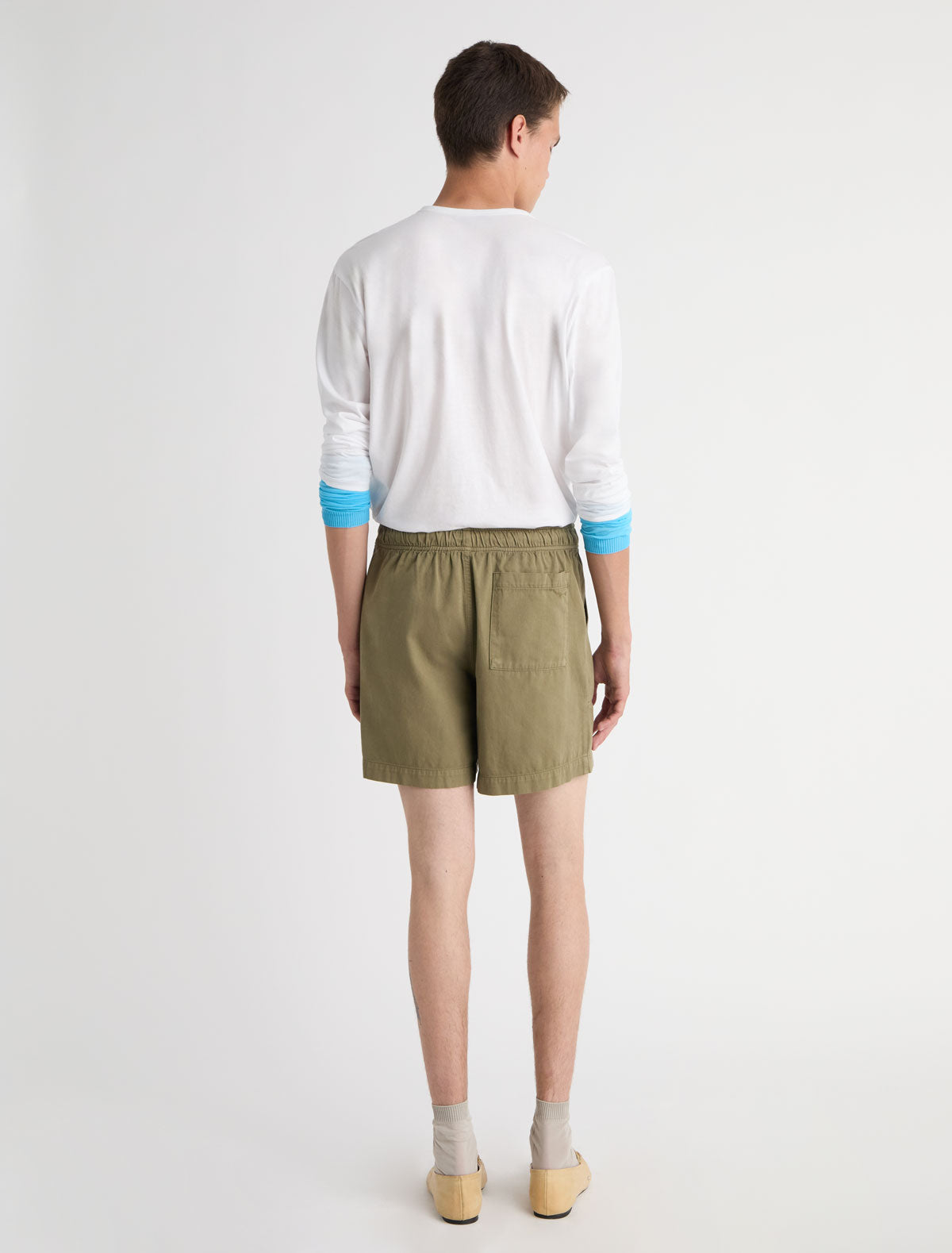 Mau shorts elasticated waistband adjustable drawstring khaki