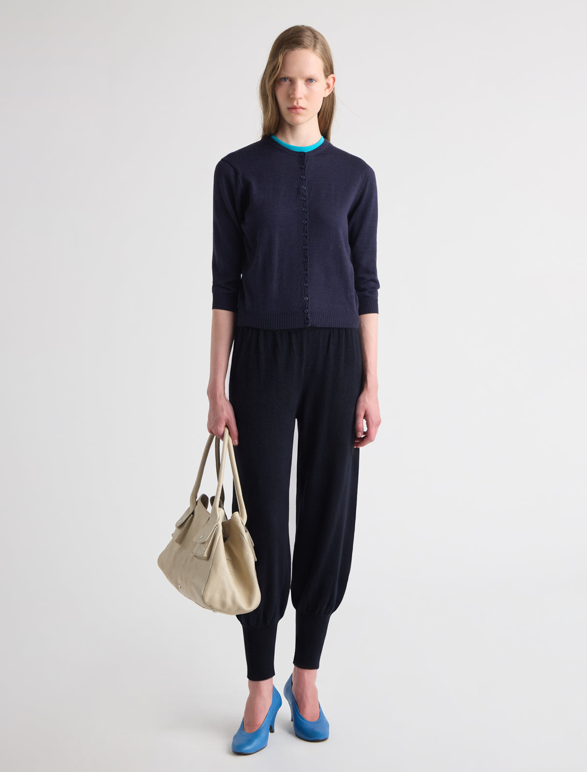 Melin balloon trousers ribbed detailing waist cuffs navy
