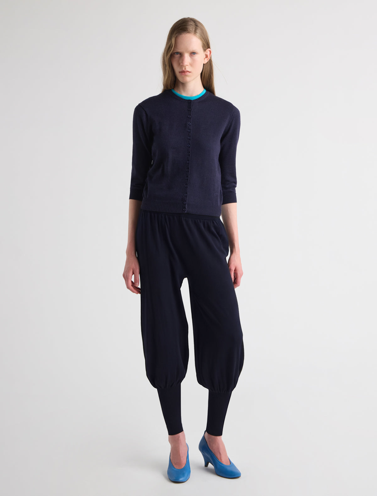 Melin balloon trousers ribbed detailing waist cuffs navy