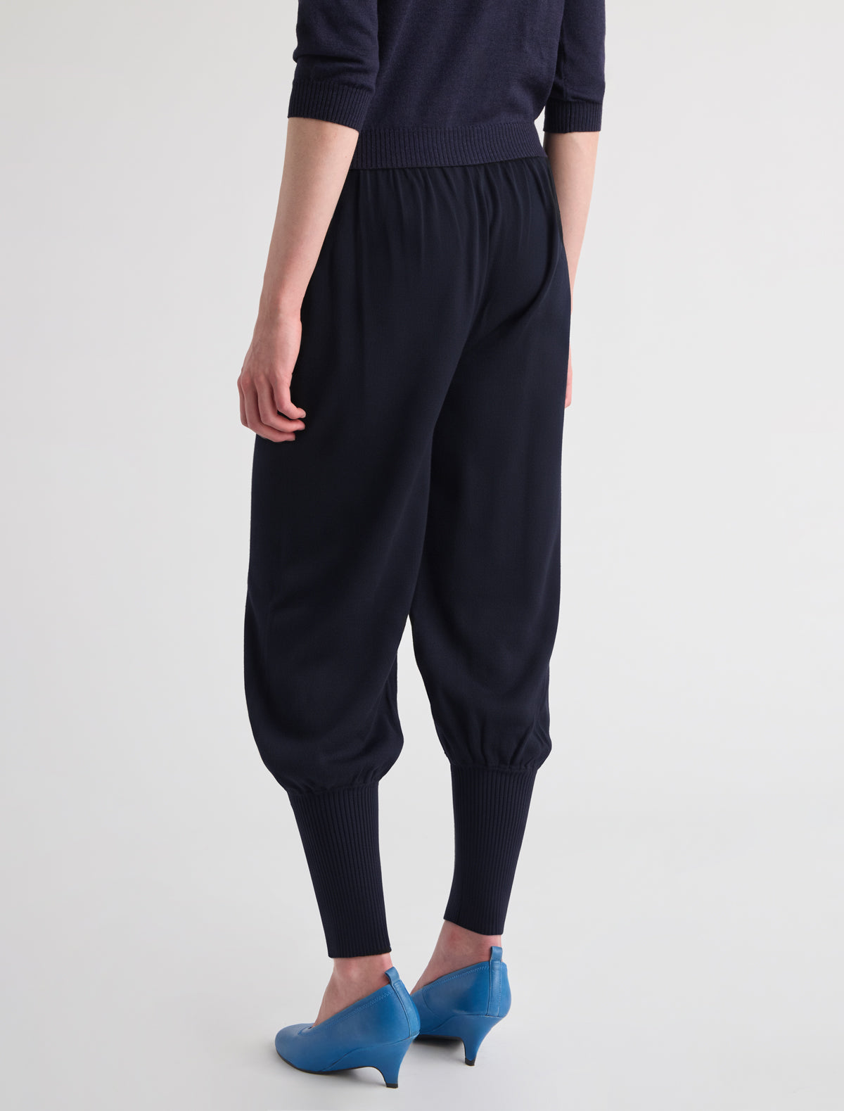 Melin balloon trousers ribbed detailing waist cuffs navy