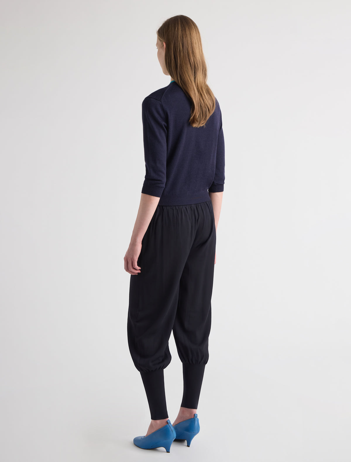 Melin balloon trousers ribbed detailing waist cuffs navy