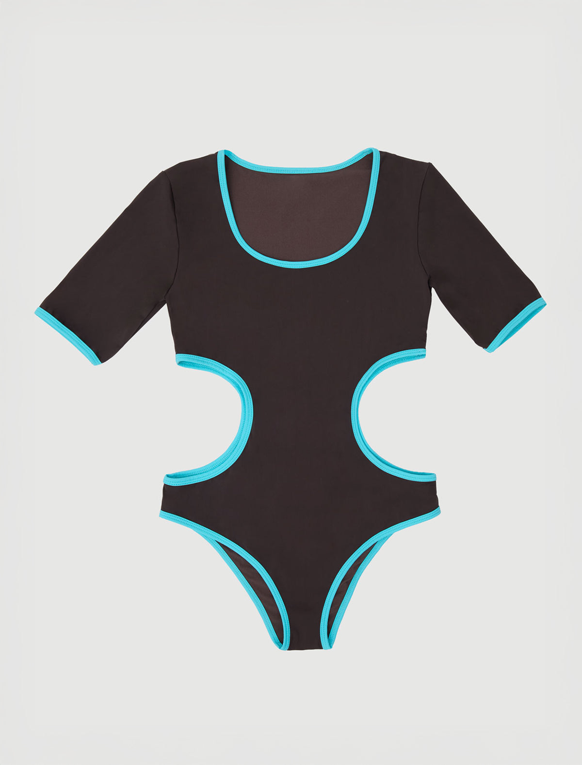 Minu short sleeve trikini with contrast piping brown