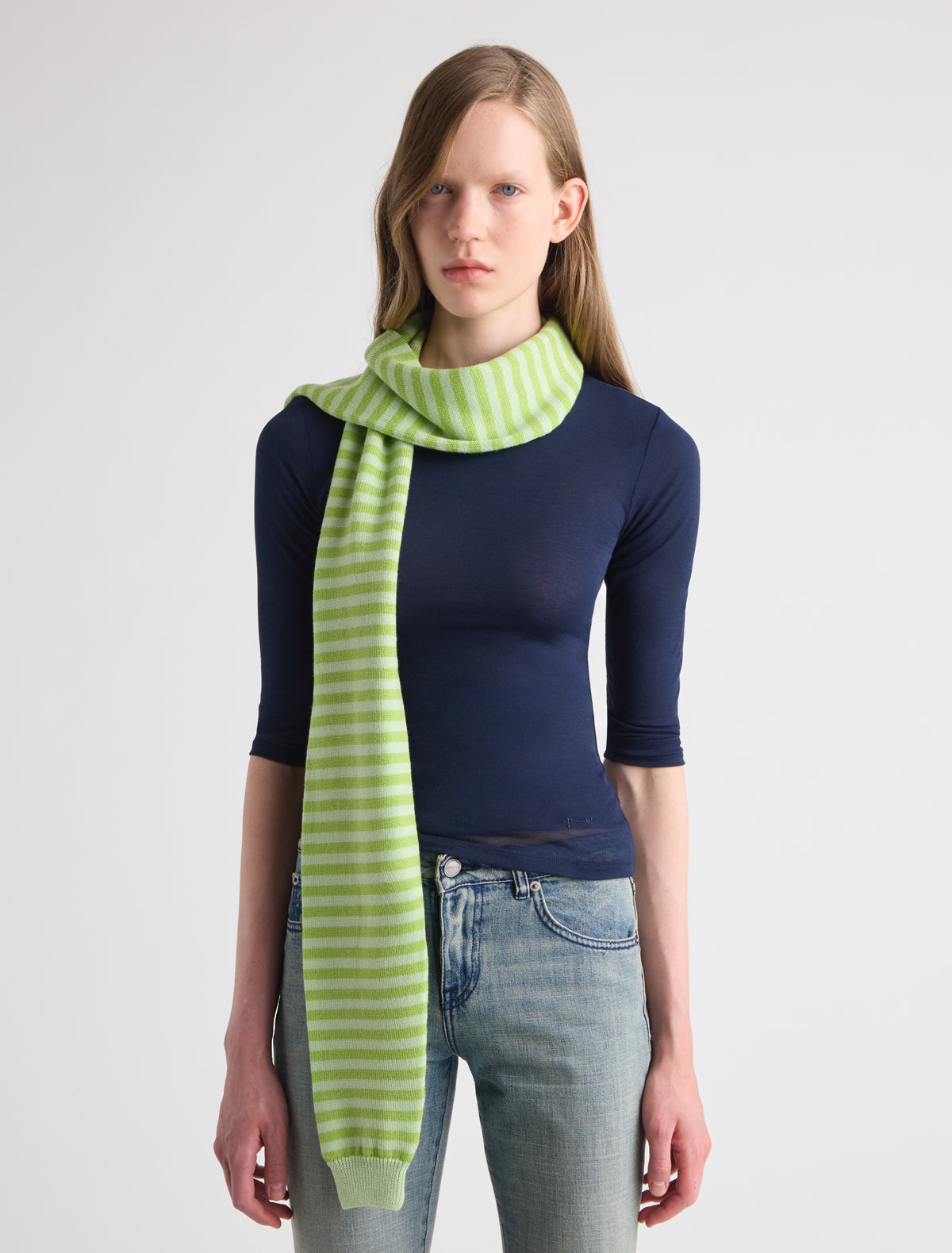 Bela striped scarf ribbed ends sleeve like effect green