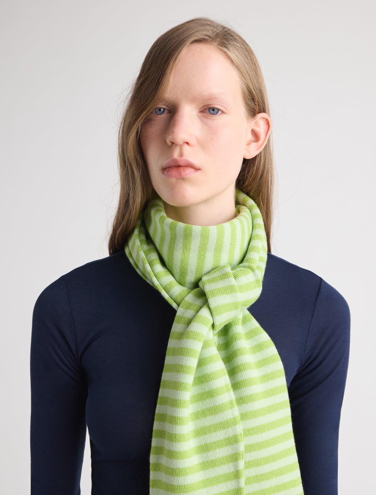 Bela striped scarf ribbed ends sleeve like effect green