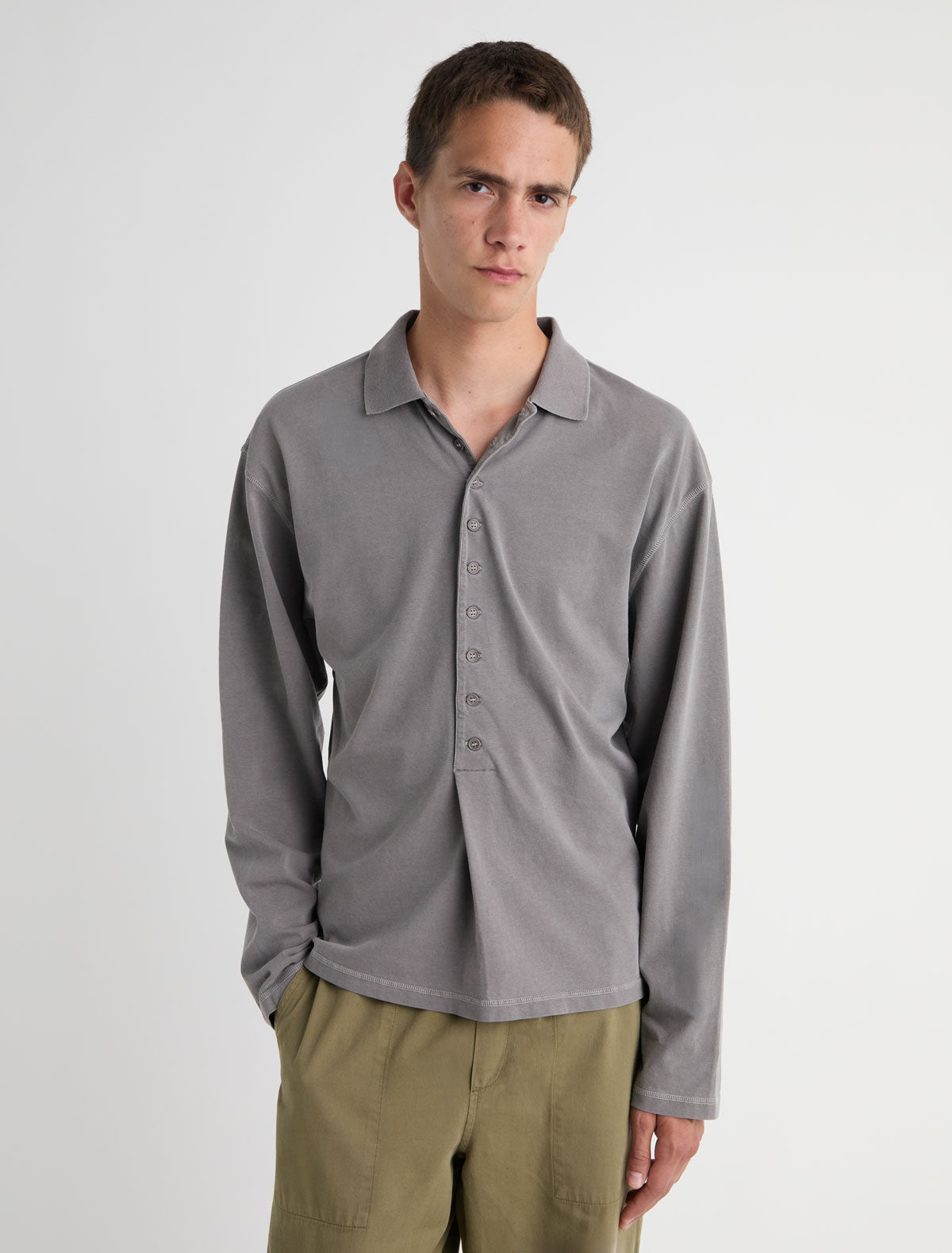 Mori long sleeve polo worn effect