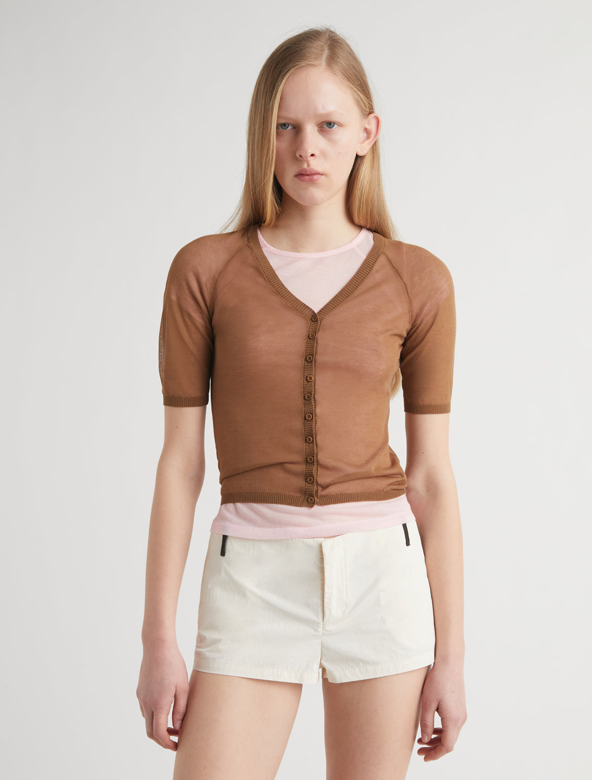 Nice short sleeve knit cardigan brown