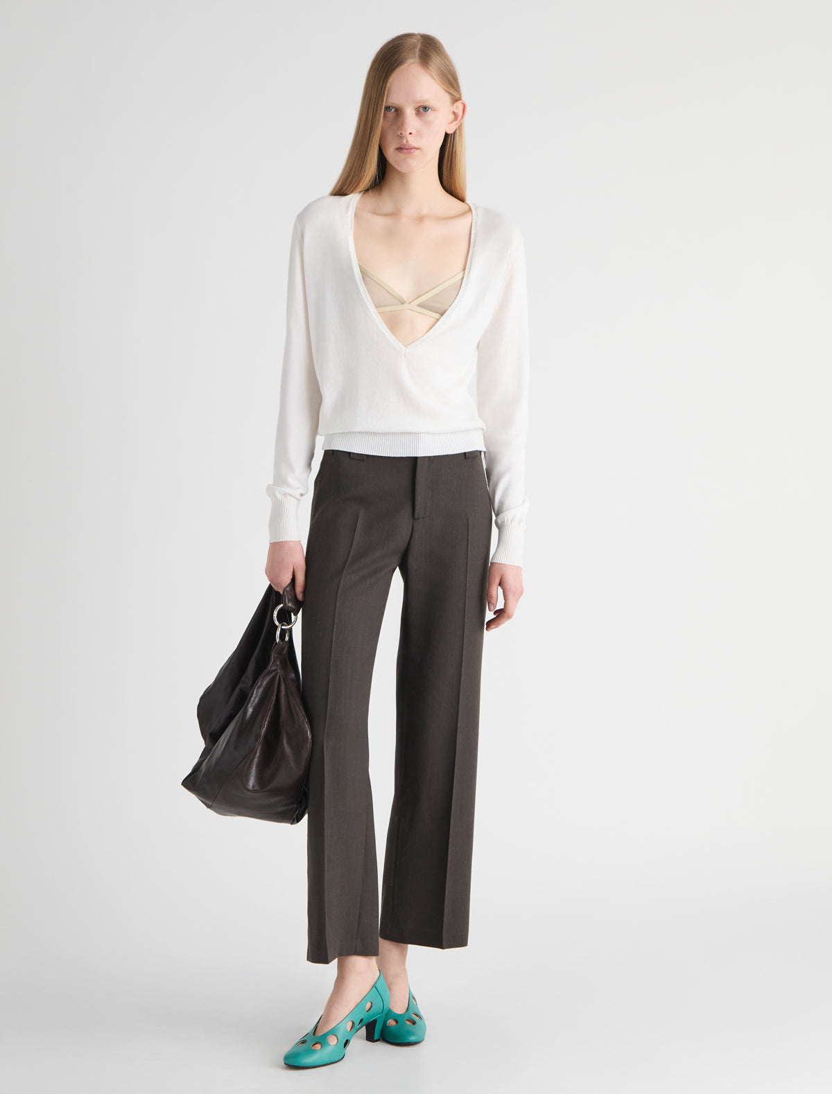 Brix capri trousers wide belt loops brown