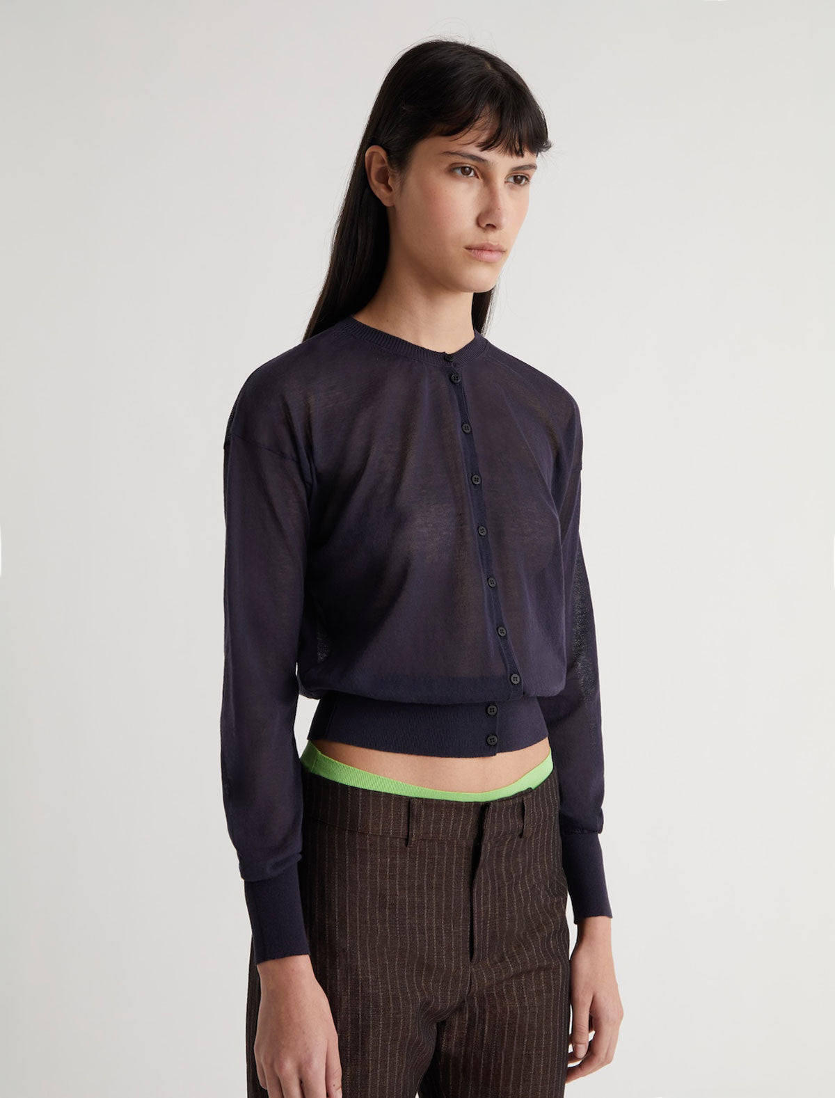 Paige slightly sheer cardigan mother of pearl buttons navy