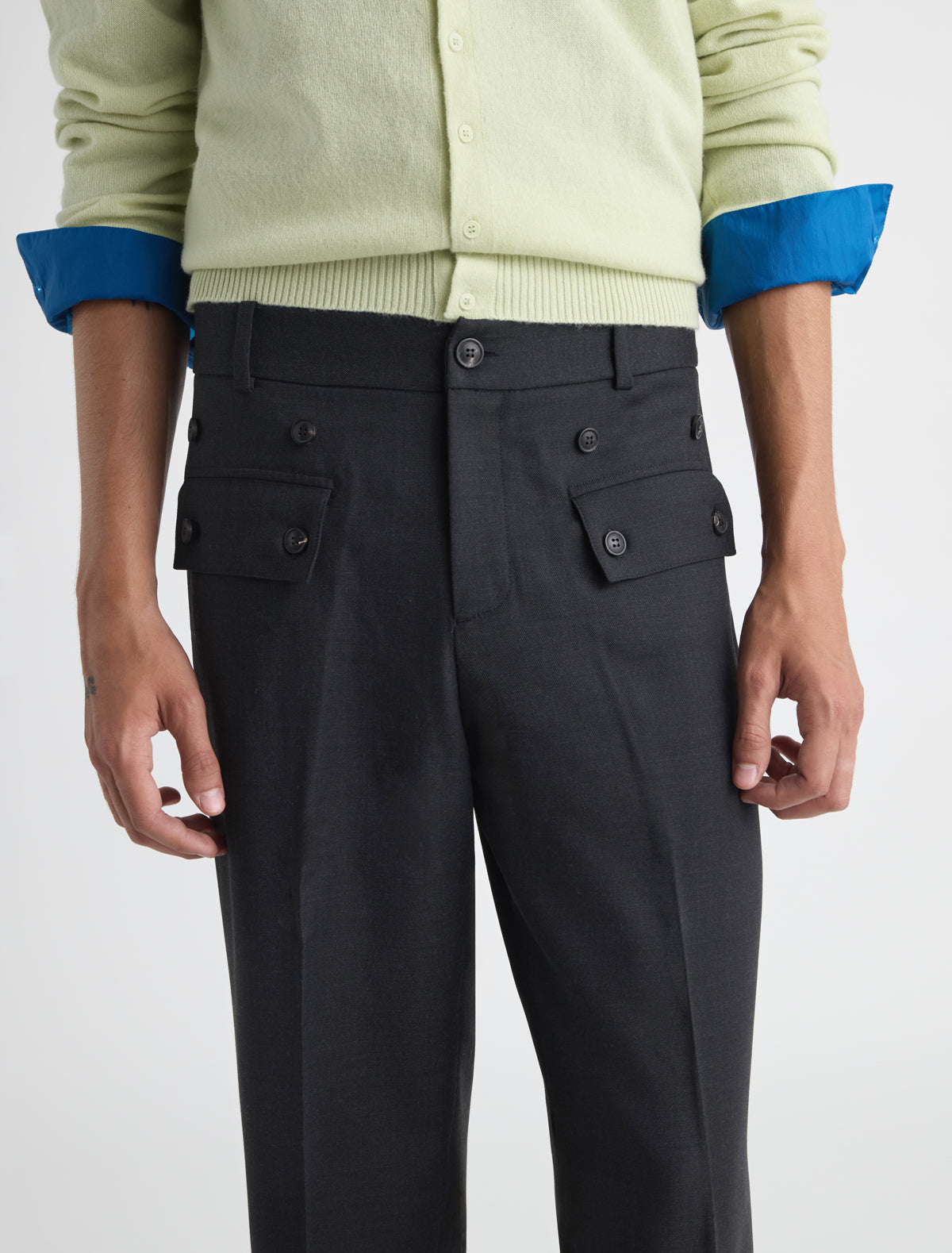 Mario suit trousers pocket detail buttoned flap grey